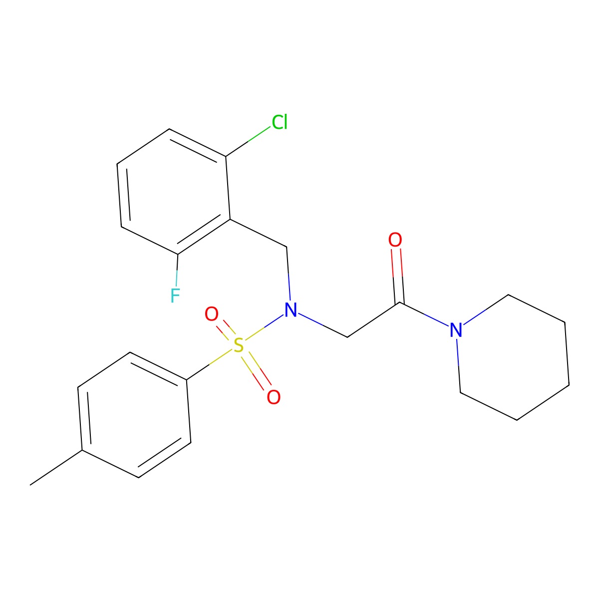 N-(2-chloro-6-fluorobenzyl)-4-methyl-N-[2-oxo-2-(piperidin-1-yl)ethyl]benzenesulfonamide molecular structure, CAS 593256-46-3