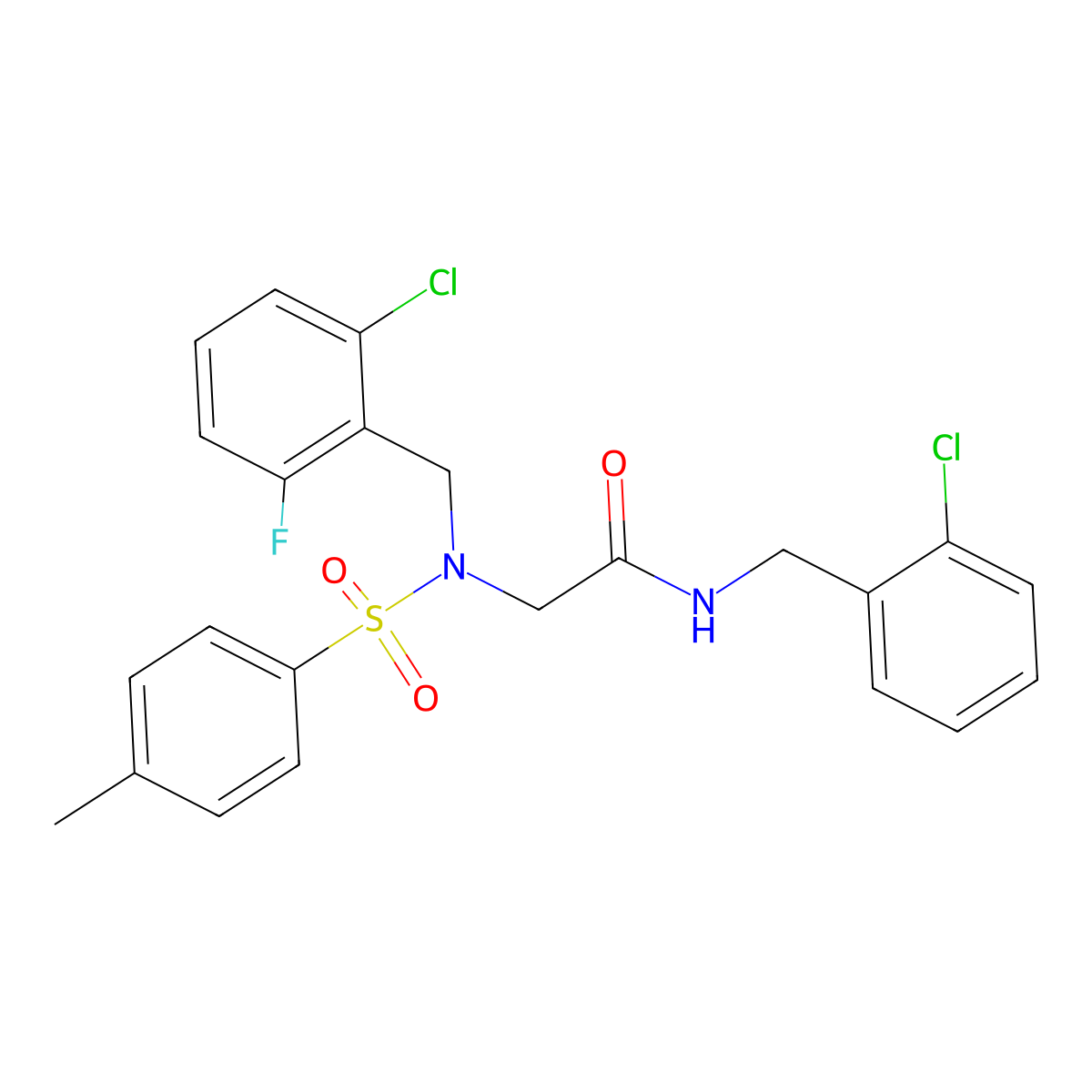 2-[(2-chloro-6-fluorophenyl)methyl-(4-methylphenyl)sulfonylamino]-N-[(2-chlorophenyl)methyl]acetamide molecular structure, CAS 593256-49-6