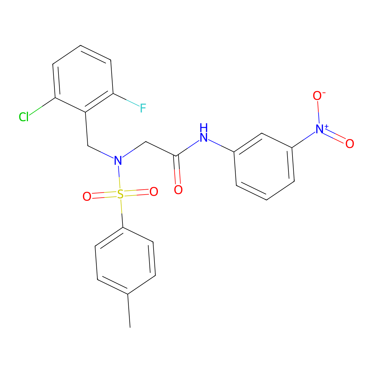 2-[(2-chloro-6-fluorophenyl)methyl-(4-methylphenyl)sulfonylamino]-N-(3-nitrophenyl)acetamide molecular structure, CAS 593256-50-9