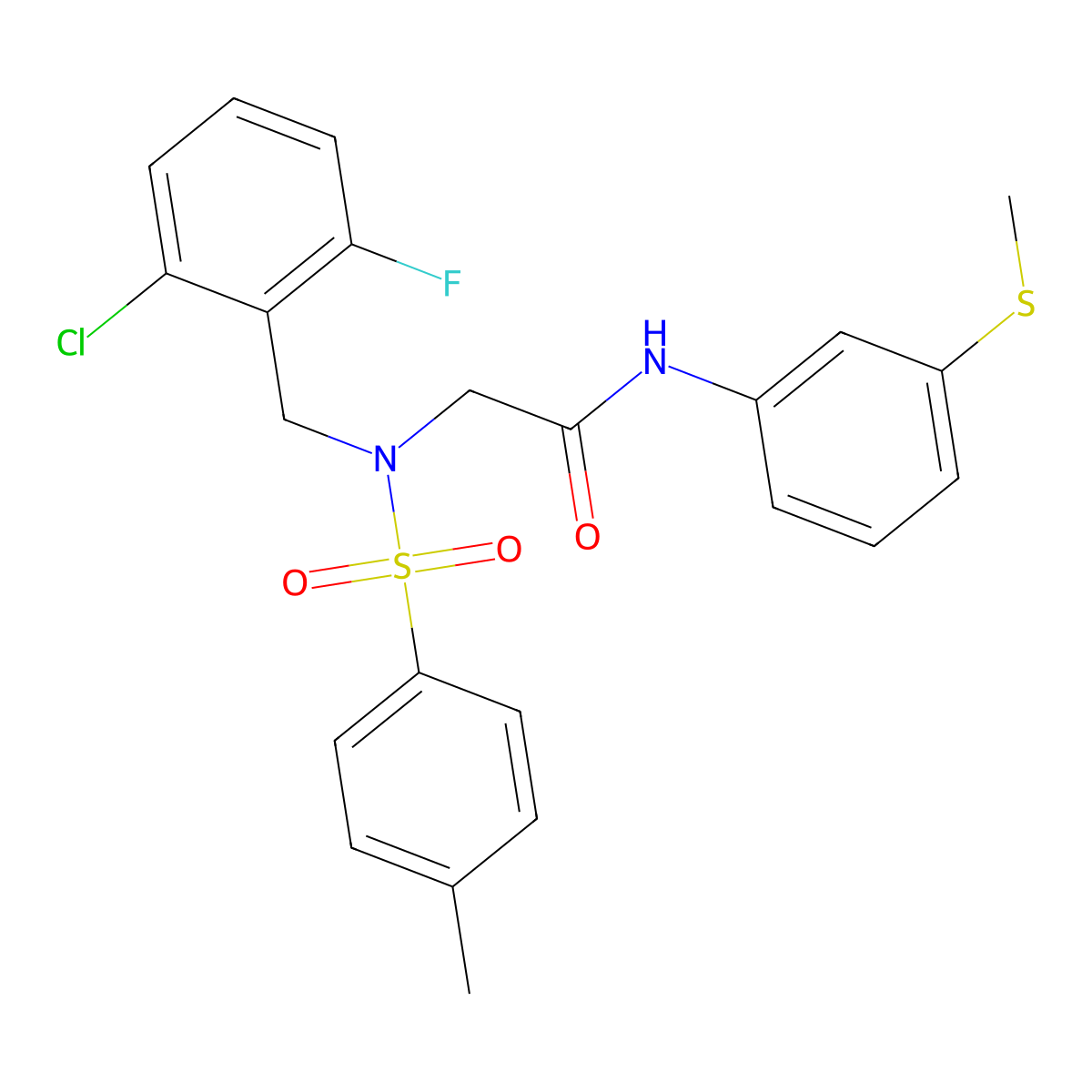 2-[(2-chloro-6-fluorophenyl)methyl-(4-methylphenyl)sulfonylamino]-N-(3-methylsulfanylphenyl)acetamide molecular structure, CAS 593256-54-3