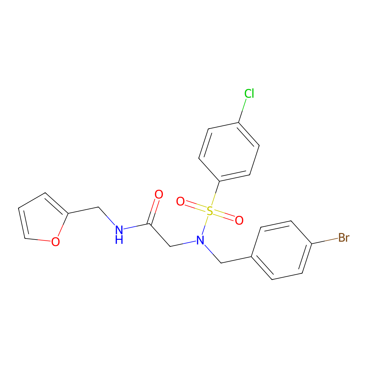 2-[(4-bromophenyl)methyl-(4-chlorophenyl)sulfonylamino]-N-(furan-2-ylmethyl)acetamide molecular structure, CAS 593256-58-7