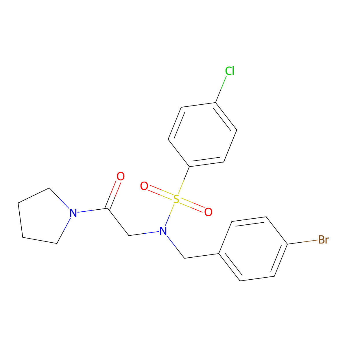 N-(4-bromobenzyl)-4-chloro-N-[2-oxo-2-(pyrrolidin-1-yl)ethyl]benzenesulfonamide molecular structure, CAS 593256-59-8