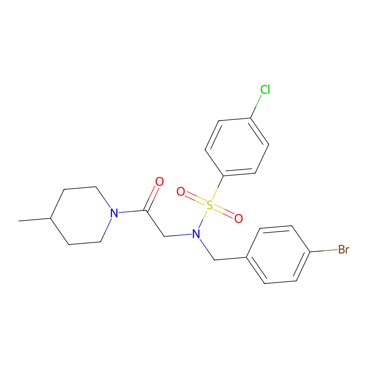 N-(4-bromobenzyl)-4-chloro-N-[2-(4-methylpiperidin-1-yl)-2-oxoethyl]benzenesulfonamide molecular structure, CAS 593256-61-2