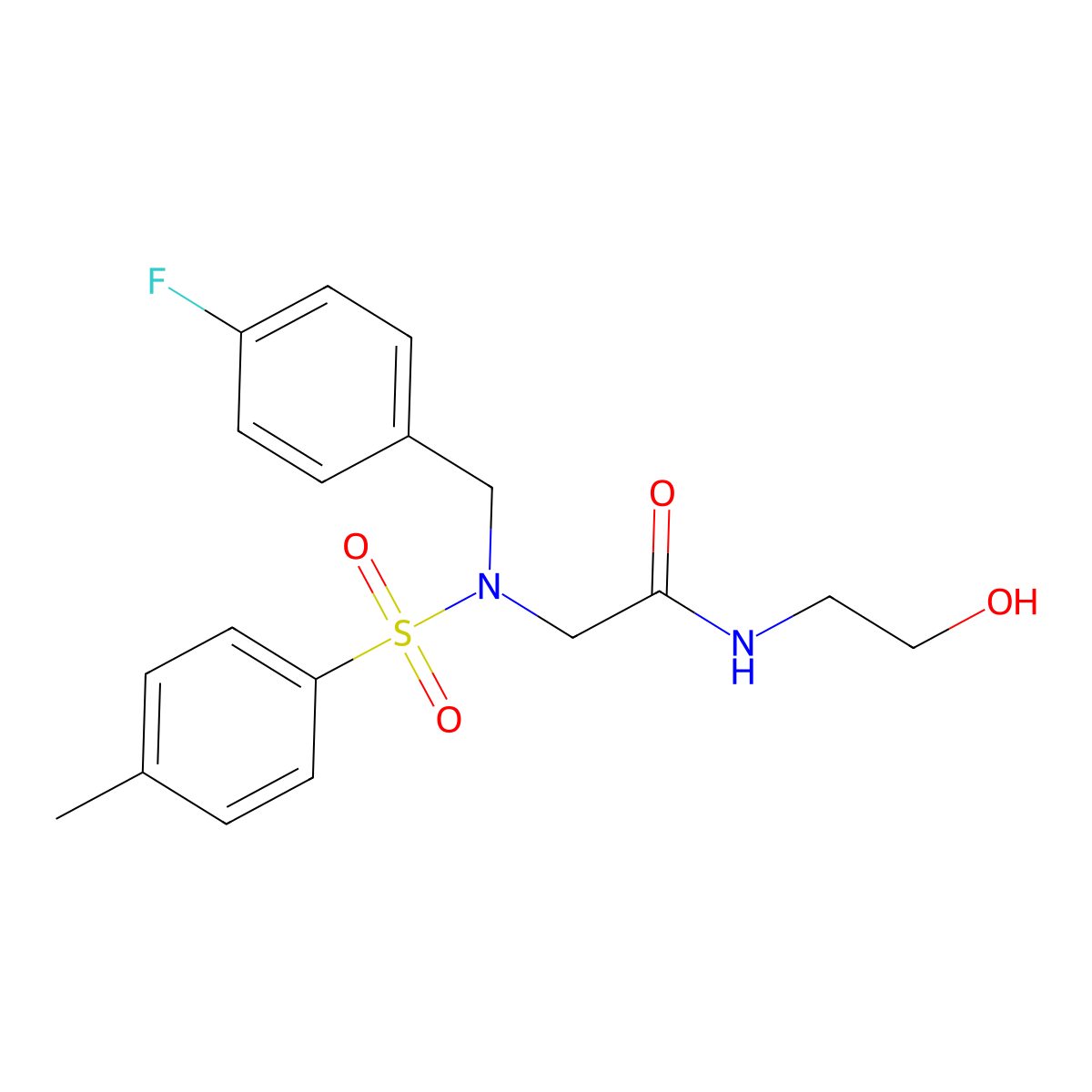 2-[(4-fluorophenyl)methyl-(4-methylphenyl)sulfonylamino]-N-(2-hydroxyethyl)acetamide molecular structure, CAS 593256-96-3