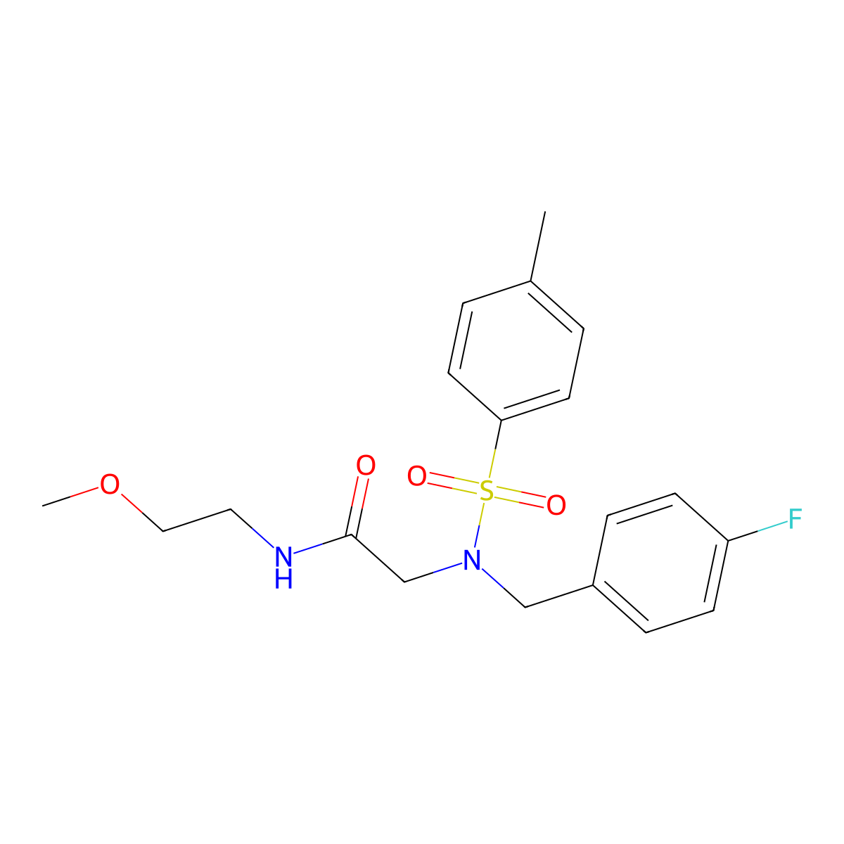 2-[(4-fluorophenyl)methyl-(4-methylphenyl)sulfonylamino]-N-(2-methoxyethyl)acetamide molecular structure, CAS 593256-97-4
