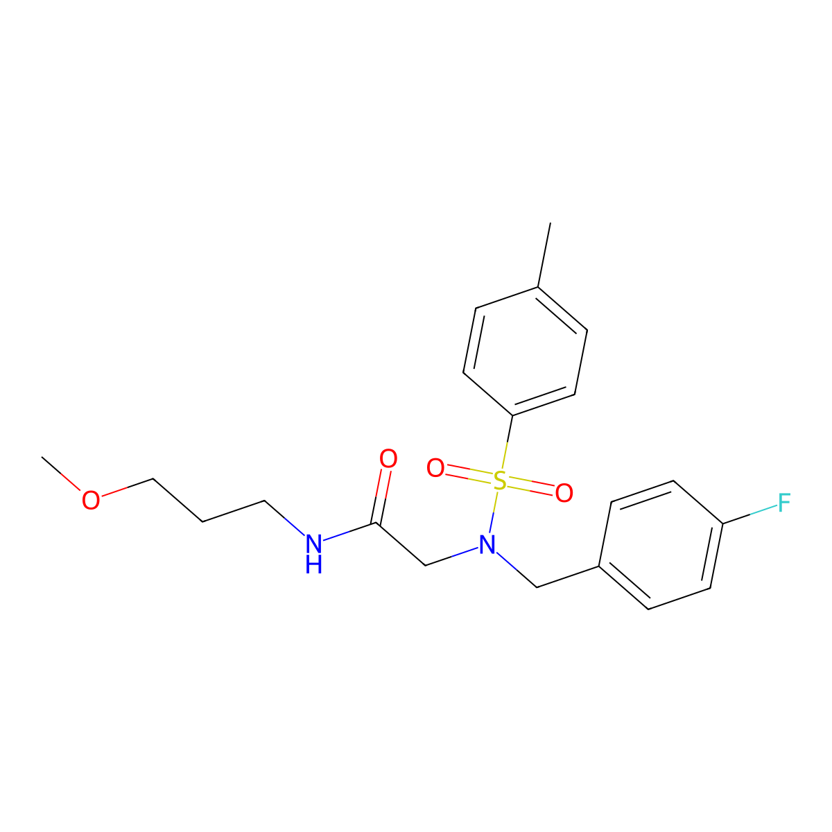 2-[(4-fluorophenyl)methyl-(4-methylphenyl)sulfonylamino]-N-(3-methoxypropyl)acetamide molecular structure, CAS 593256-98-5