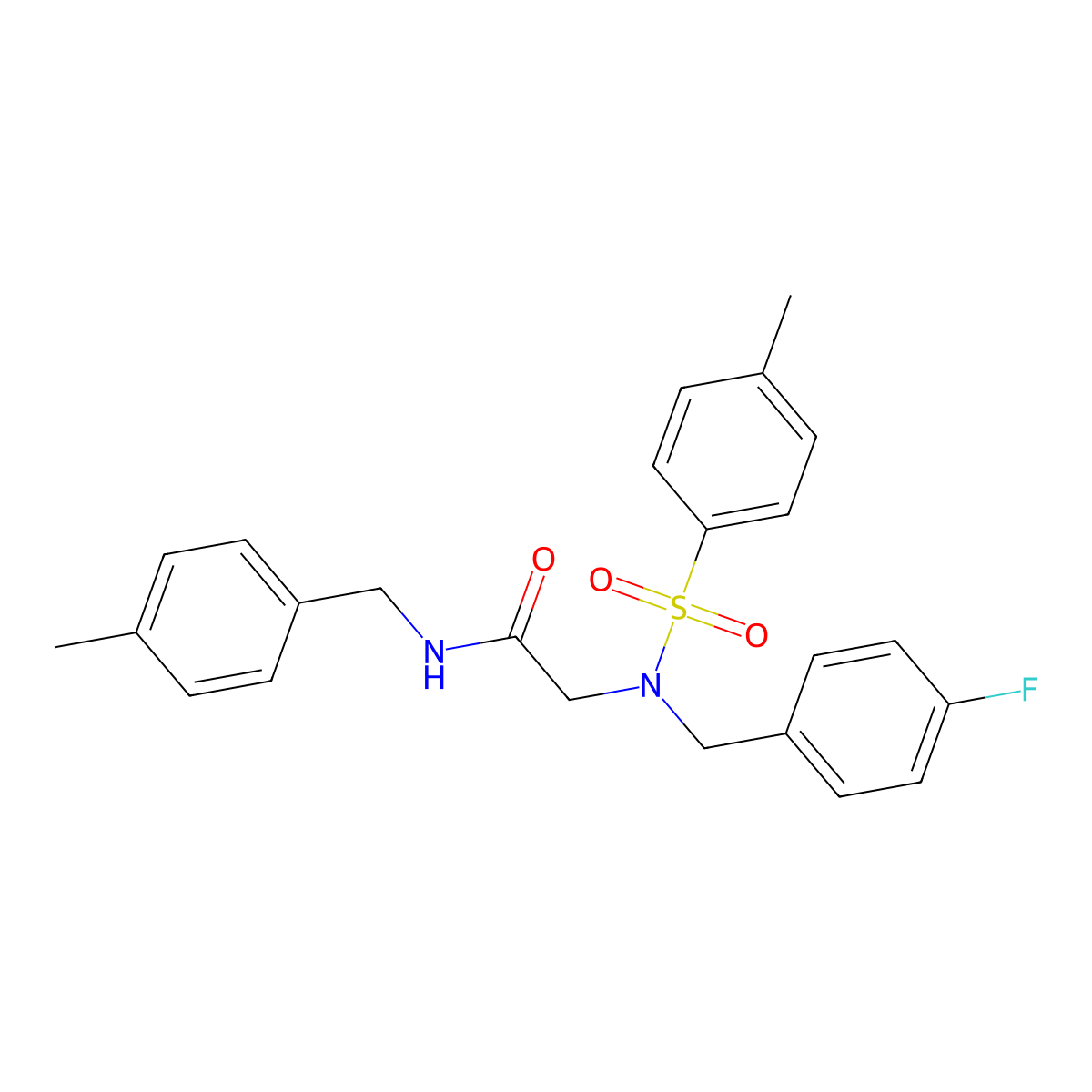 2-[(4-fluorophenyl)methyl-(4-methylphenyl)sulfonylamino]-N-[(4-methylphenyl)methyl]acetamide molecular structure, CAS 593256-99-6