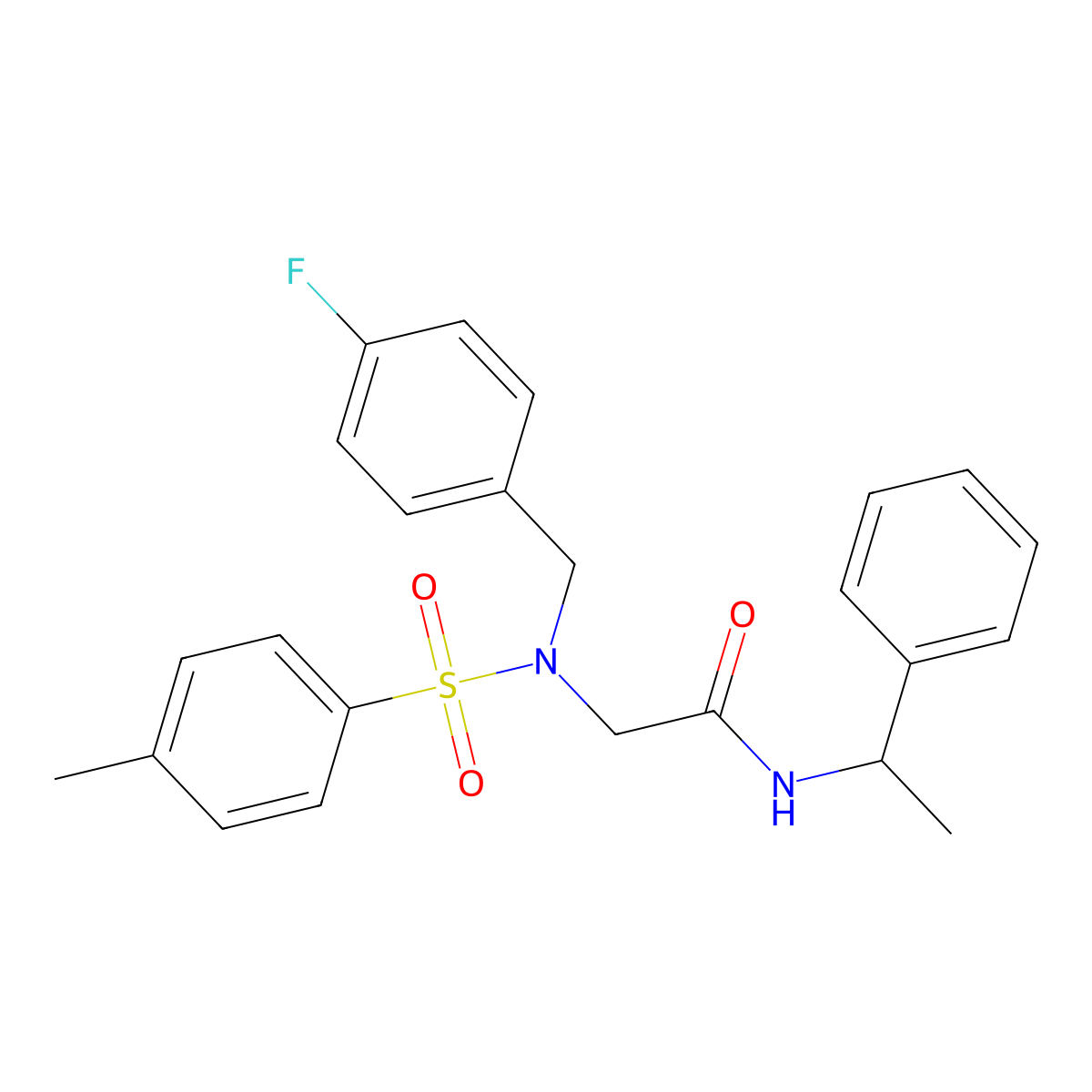 2-[(4-fluorophenyl)methyl-(4-methylphenyl)sulfonylamino]-N-(1-phenylethyl)acetamide molecular structure, CAS 593257-00-2