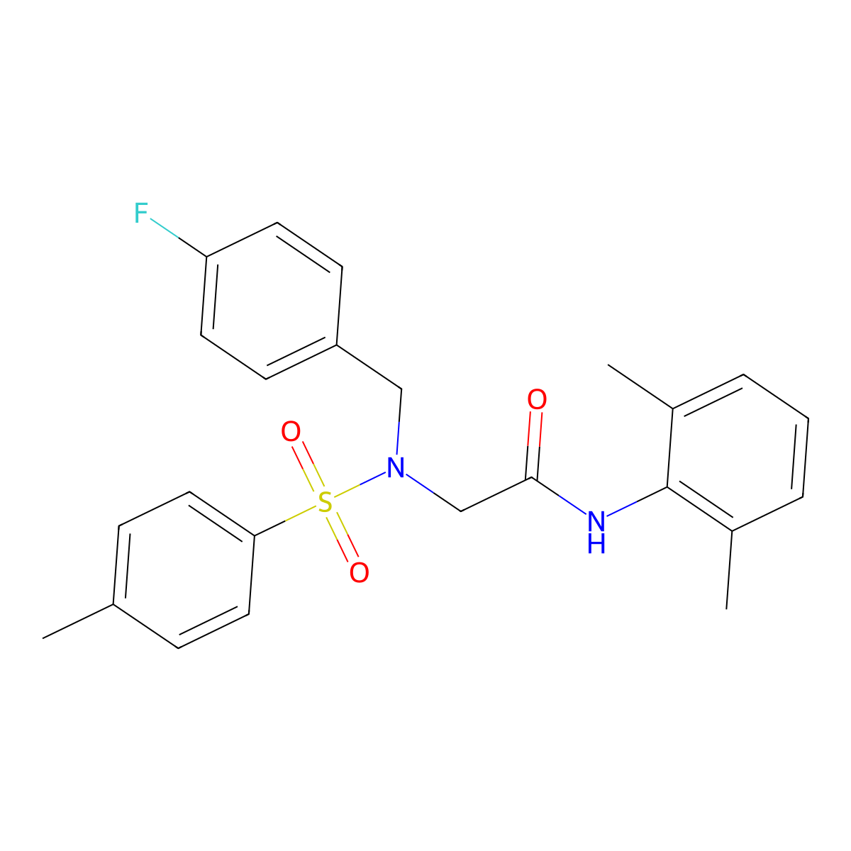 N-(2,6-dimethylphenyl)-2-[(4-fluorophenyl)methyl-(4-methylphenyl)sulfonylamino]acetamide molecular structure, CAS 593257-05-7