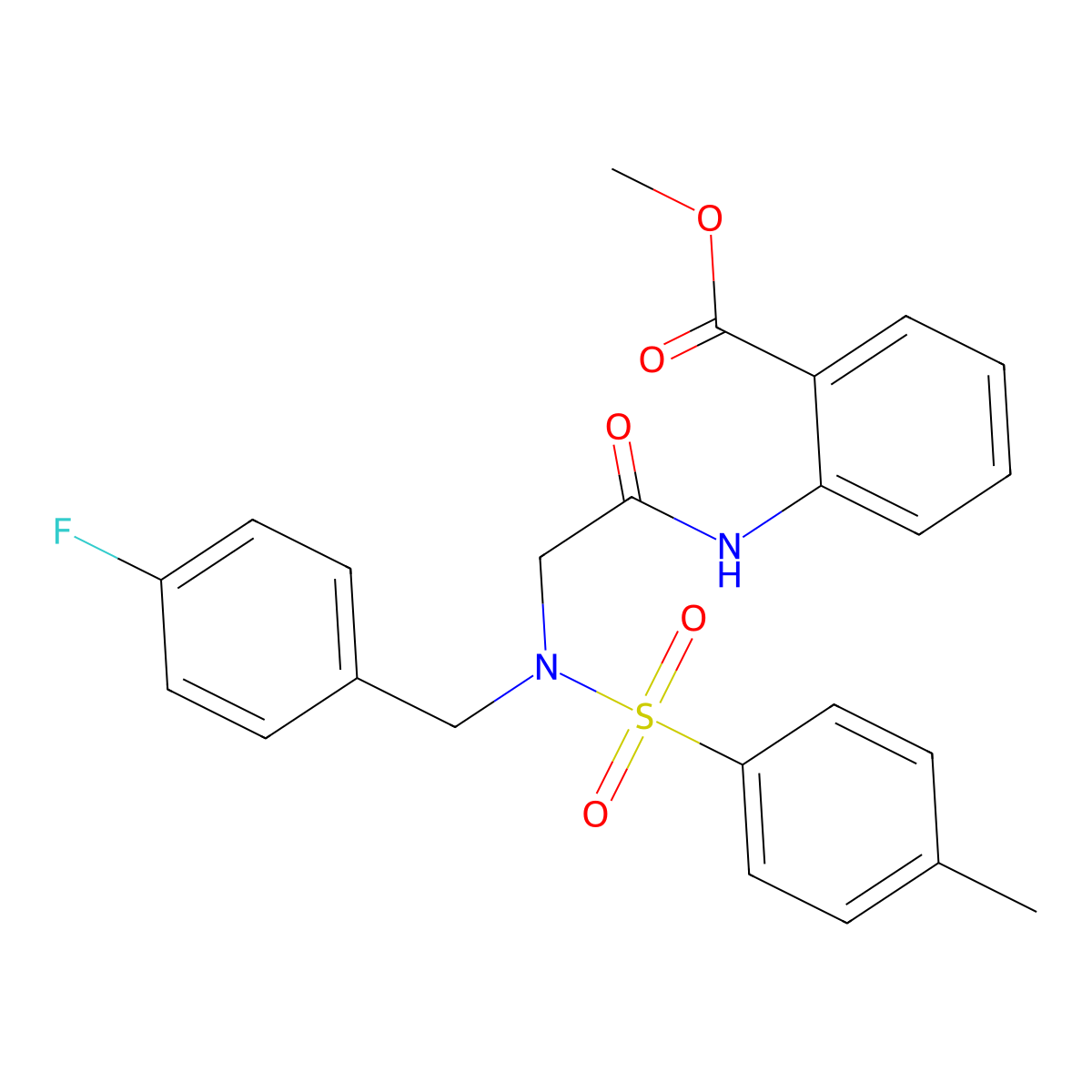 methyl 2-({N-(4-fluorobenzyl)-N-[(4-methylphenyl)sulfonyl]glycyl}amino)benzoate molecular structure, CAS 593257-14-8