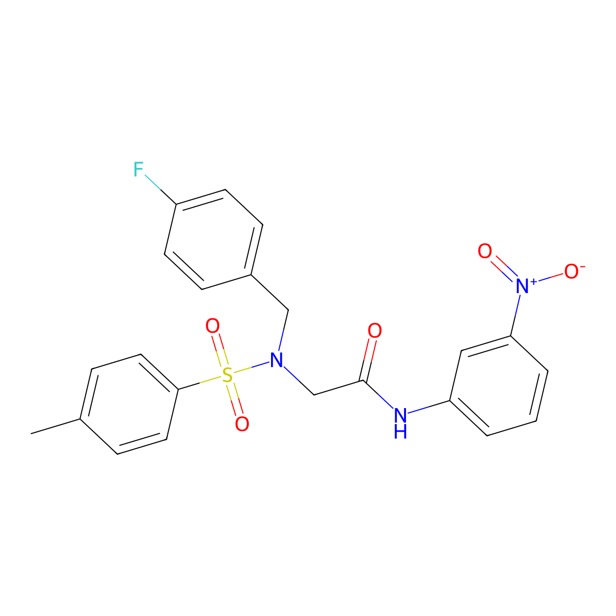 2-[(4-fluorophenyl)methyl-(4-methylphenyl)sulfonylamino]-N-(3-nitrophenyl)acetamide molecular structure, CAS 593257-18-2