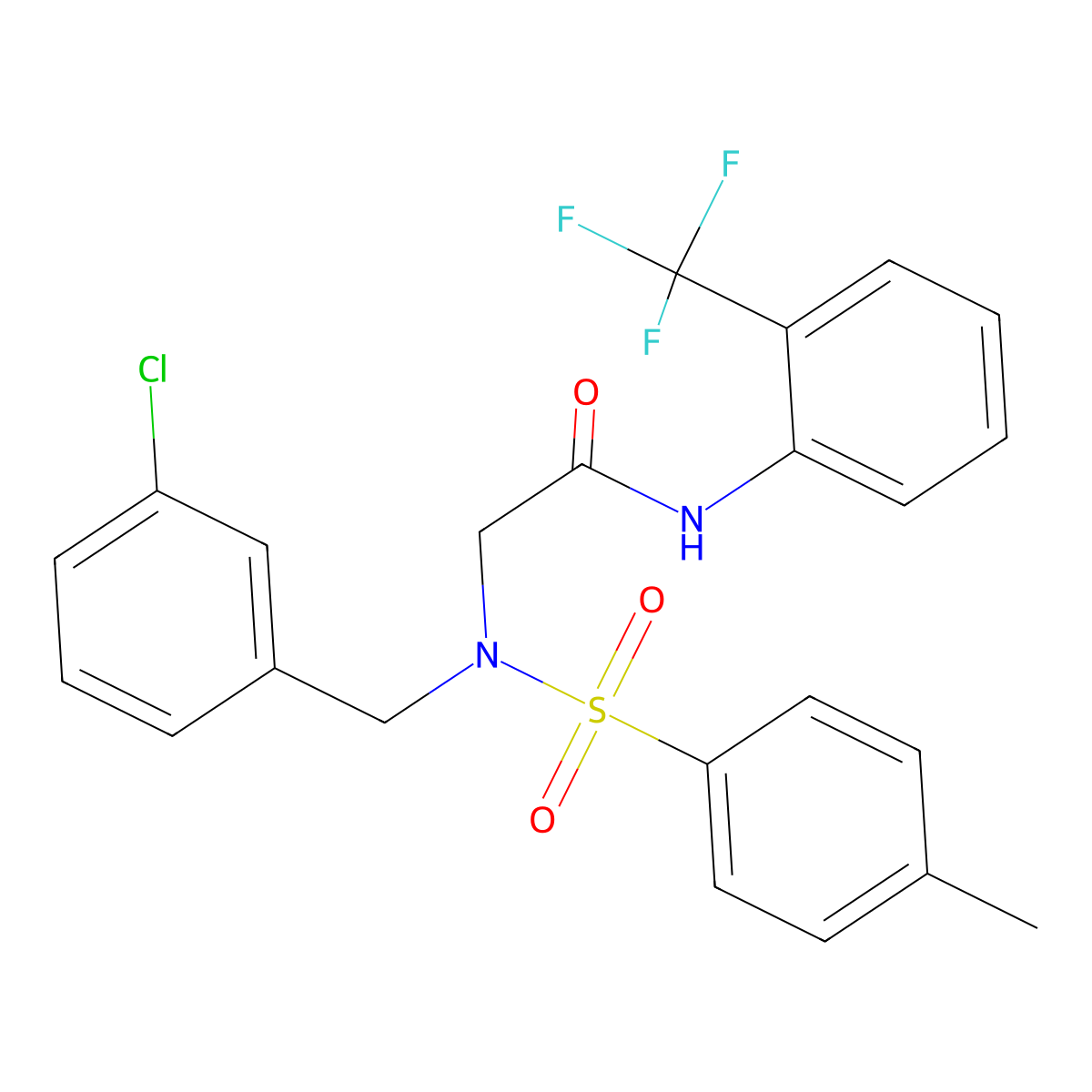 2-[(3-chlorophenyl)methyl-(4-methylphenyl)sulfonylamino]-N-[2-(trifluoromethyl)phenyl]acetamide molecular structure, CAS 593257-42-2