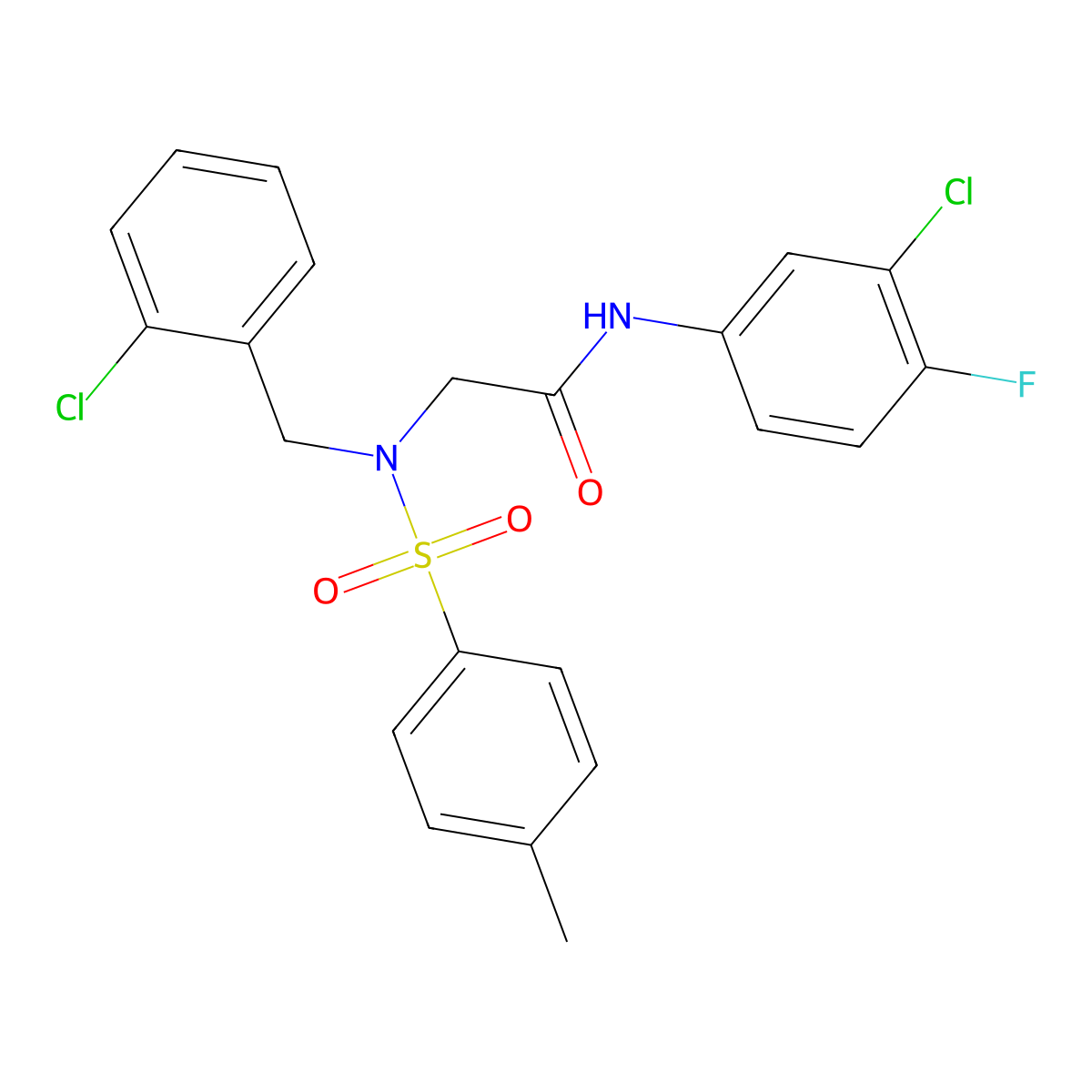 2-{(2-chlorobenzyl)[(4-methylphenyl)sulfonyl]amino}-N-(3-chloro-4-fluorophenyl)acetamide molecular structure, CAS 593257-52-4