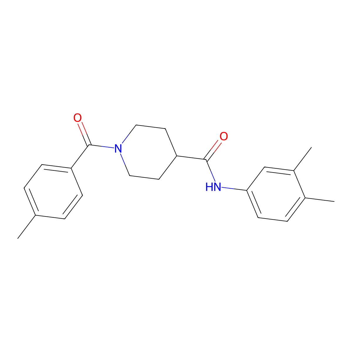 N-(3,4-dimethylphenyl)-1-(4-methylbenzoyl)piperidine-4-carboxamide molecular structure, CAS 593258-49-2