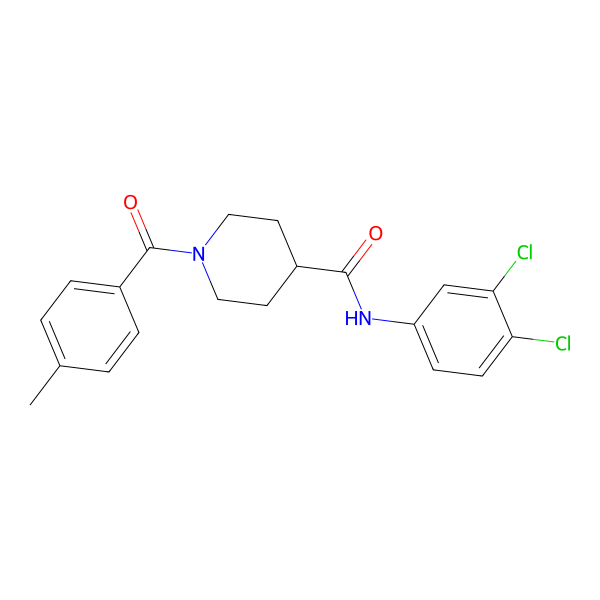 N-(3,4-dichlorophenyl)-1-(4-methylbenzoyl)piperidine-4-carboxamide molecular structure, CAS 593258-51-6