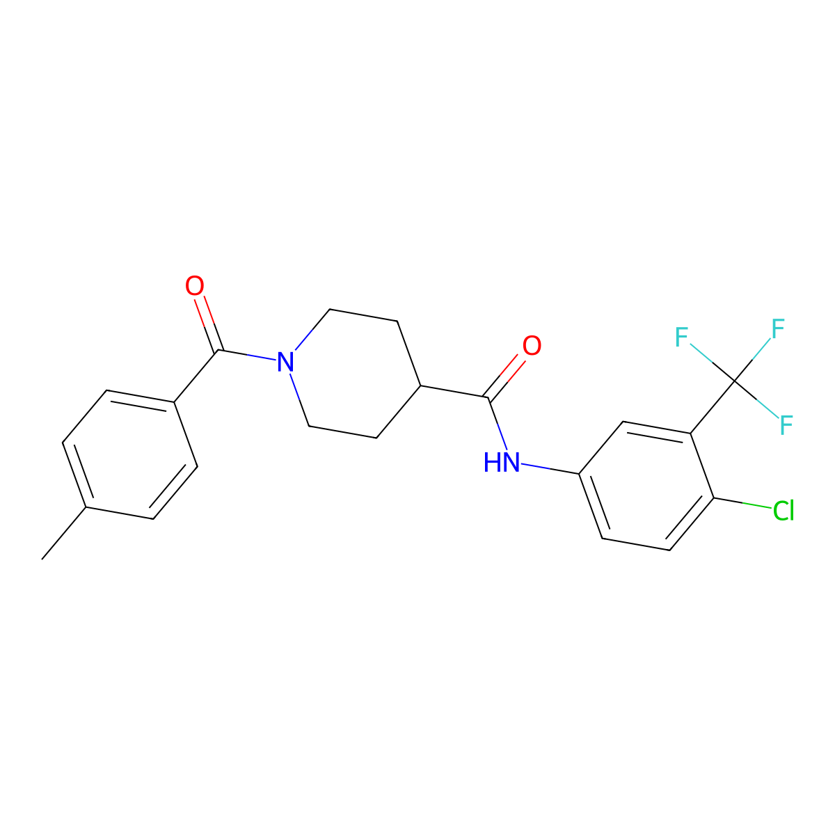N-[4-chloro-3-(trifluoromethyl)phenyl]-1-(4-methylbenzoyl)piperidine-4-carboxamide molecular structure, CAS 593258-52-7