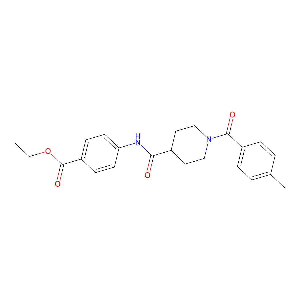 Ethyl 4-[({1-[(4-methylphenyl)carbonyl]piperidin-4-yl}carbonyl)amino]benzoate molecular structure, CAS 593258-54-9
