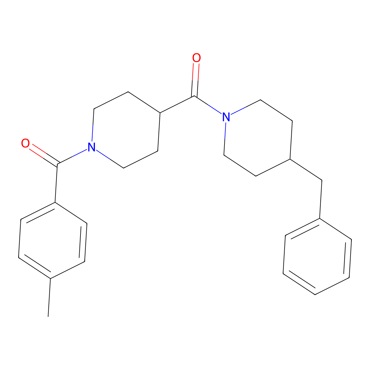 (4-Benzylpiperidin-1-yl)-[1-(4-methylbenzoyl)piperidin-4-yl]methanone molecular structure, CAS 593258-55-0