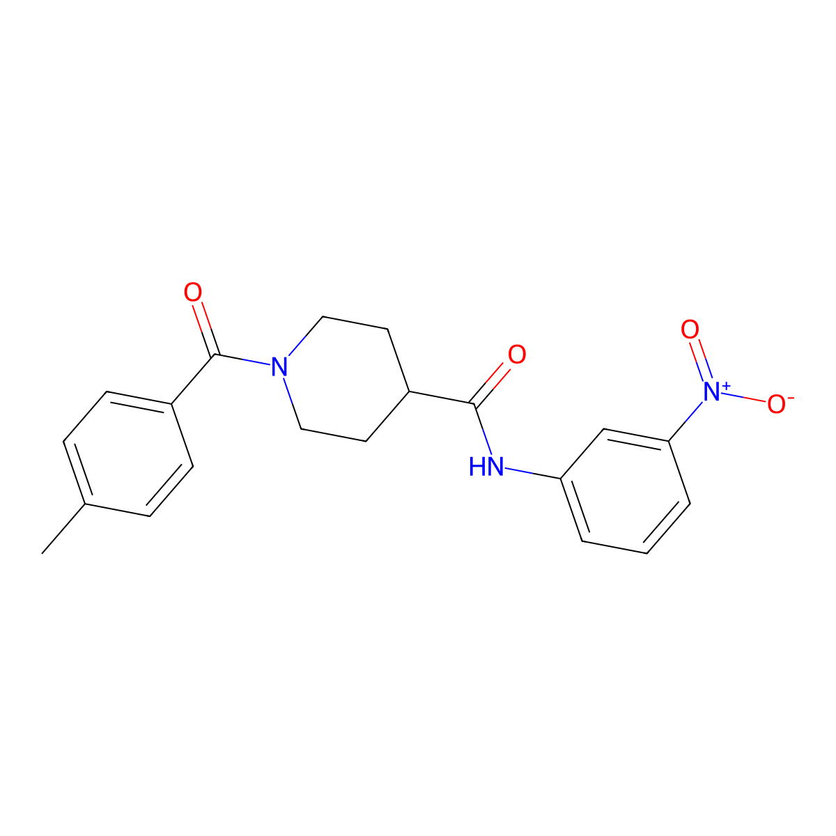 1-(4-methylbenzoyl)-N-(3-nitrophenyl)piperidine-4-carboxamide molecular structure, CAS 593258-56-1