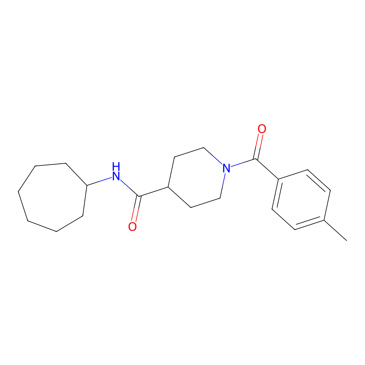 N-cycloheptyl-1-(4-methylbenzoyl)piperidine-4-carboxamide molecular structure, CAS 593258-57-2