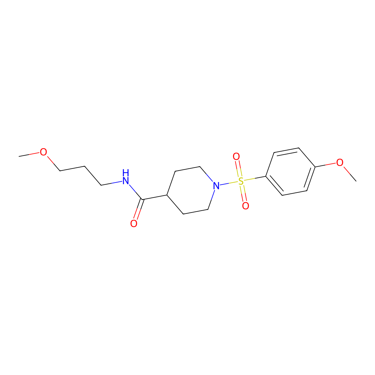 1-(4-methoxyphenyl)sulfonyl-N-(3-methoxypropyl)piperidine-4-carboxamide molecular structure, CAS 593258-60-7