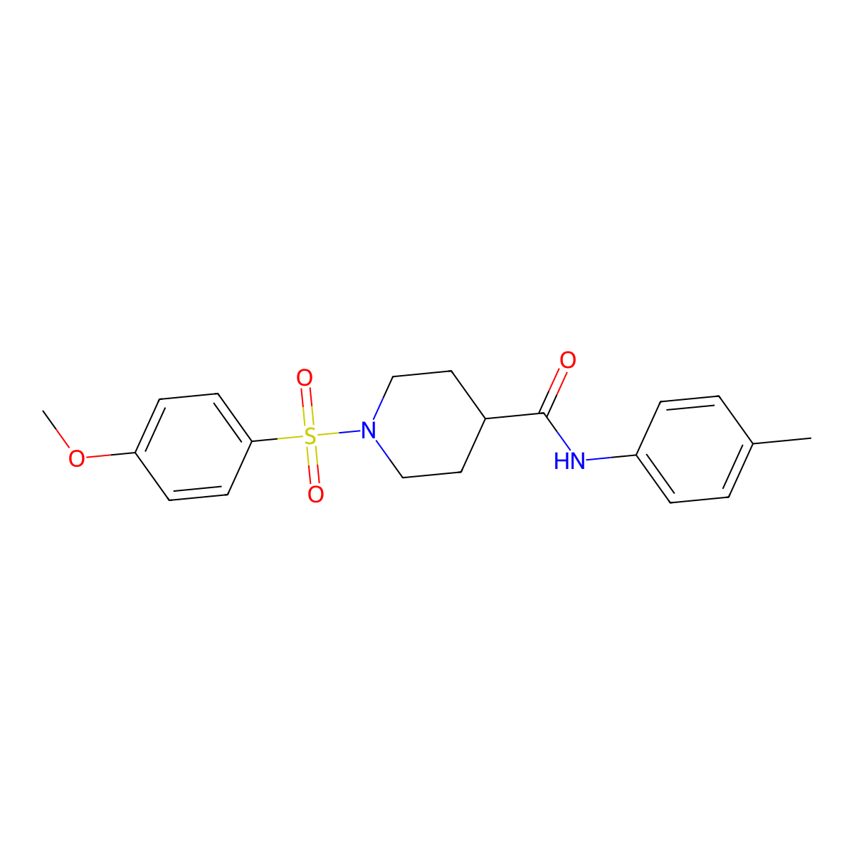 1-(4-methoxyphenyl)sulfonyl-N-(4-methylphenyl)piperidine-4-carboxamide molecular structure, CAS 593258-64-1