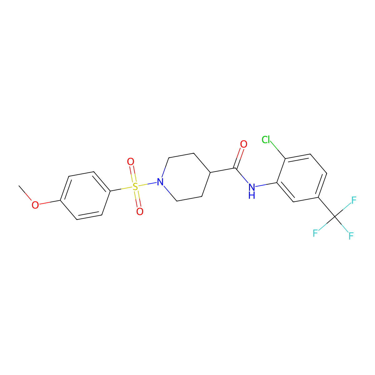 N-[2-chloro-5-(trifluoromethyl)phenyl]-1-(4-methoxyphenyl)sulfonylpiperidine-4-carboxamide molecular structure, CAS 593258-77-6