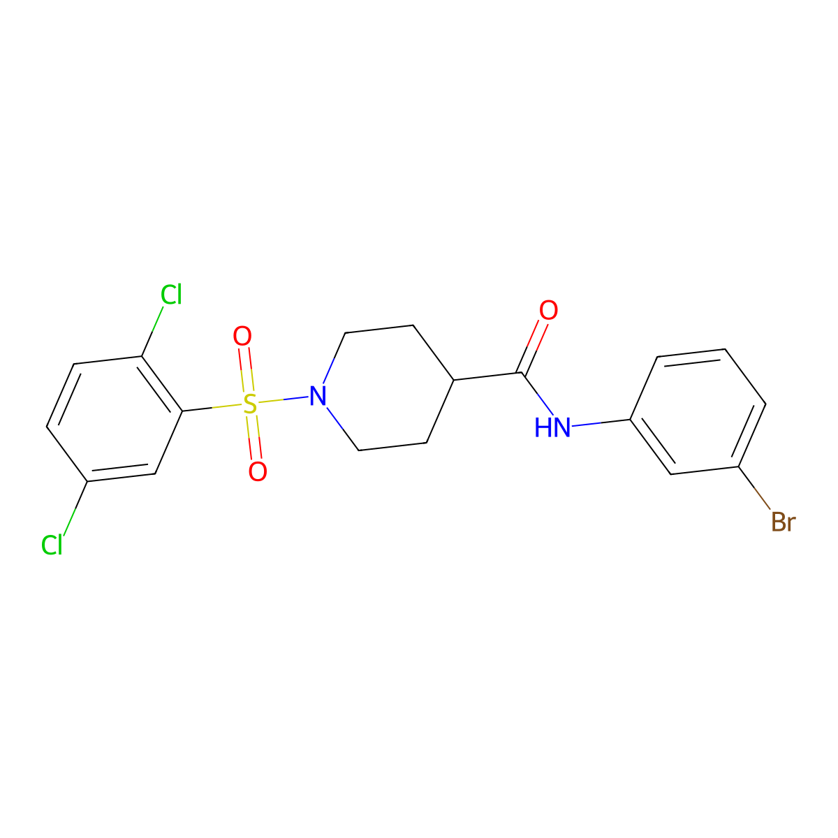 N-(3-bromophenyl)-1-(2,5-dichlorophenyl)sulfonylpiperidine-4-carboxamide molecular structure, CAS 593259-17-7