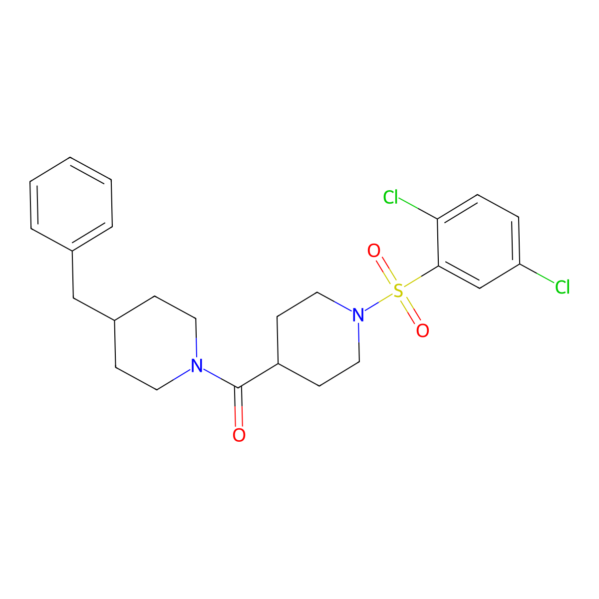 (4-Benzylpiperidin-1-yl)-[1-(2,5-dichlorophenyl)sulfonylpiperidin-4-yl]methanone molecular structure, CAS 593259-33-7