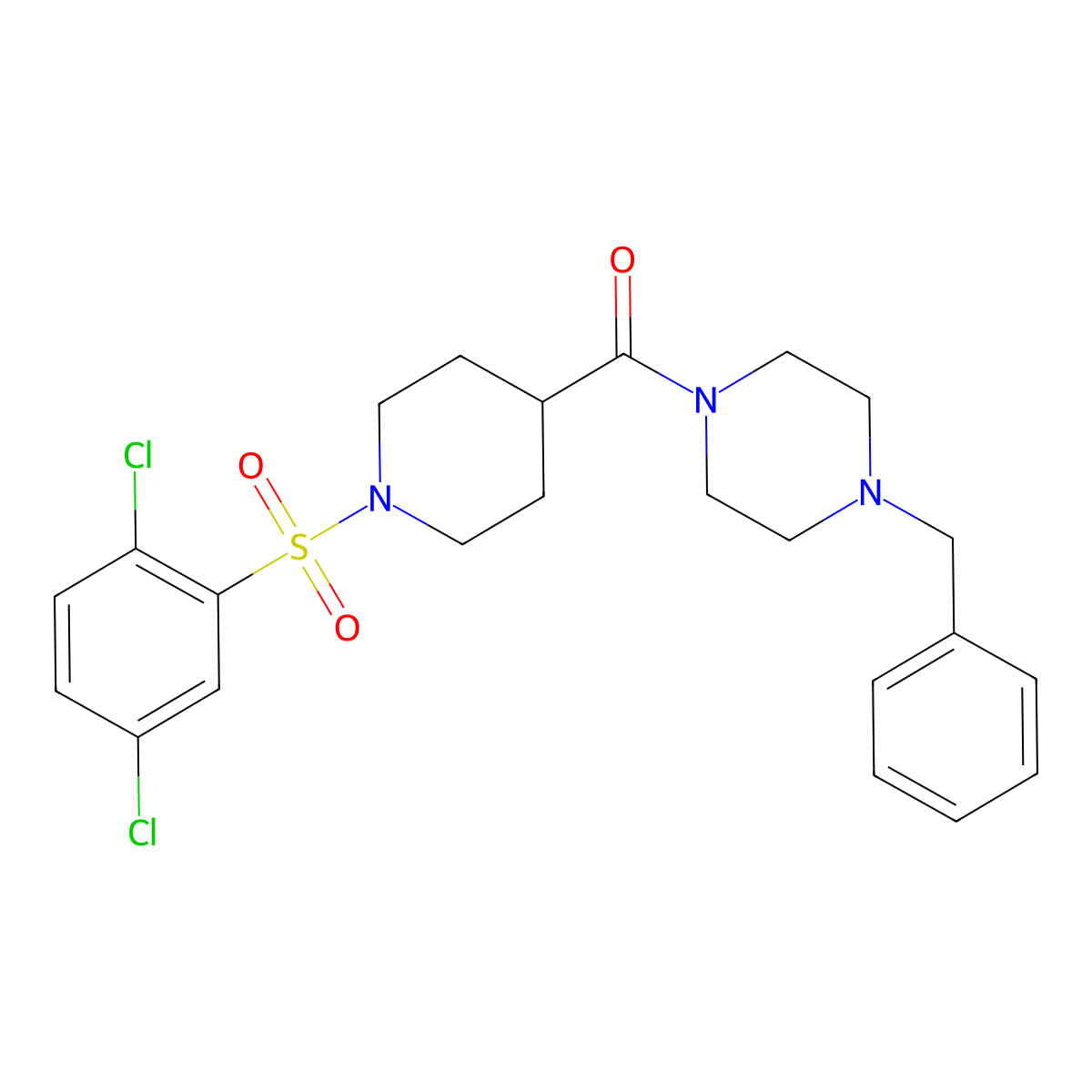 (4-Benzylpiperazin-1-yl)-[1-(2,5-dichlorophenyl)sulfonylpiperidin-4-yl]methanone molecular structure, CAS 593259-36-0