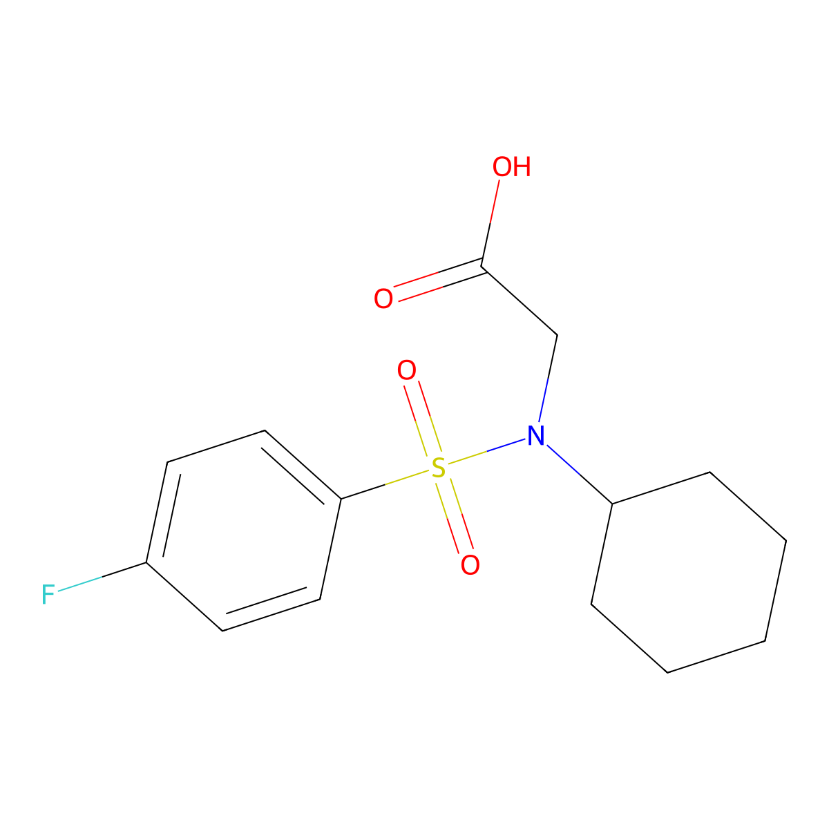 N-cyclohexyl-N-[(4-fluorophenyl)sulfonyl]glycine molecular structure, CAS 593261-21-3