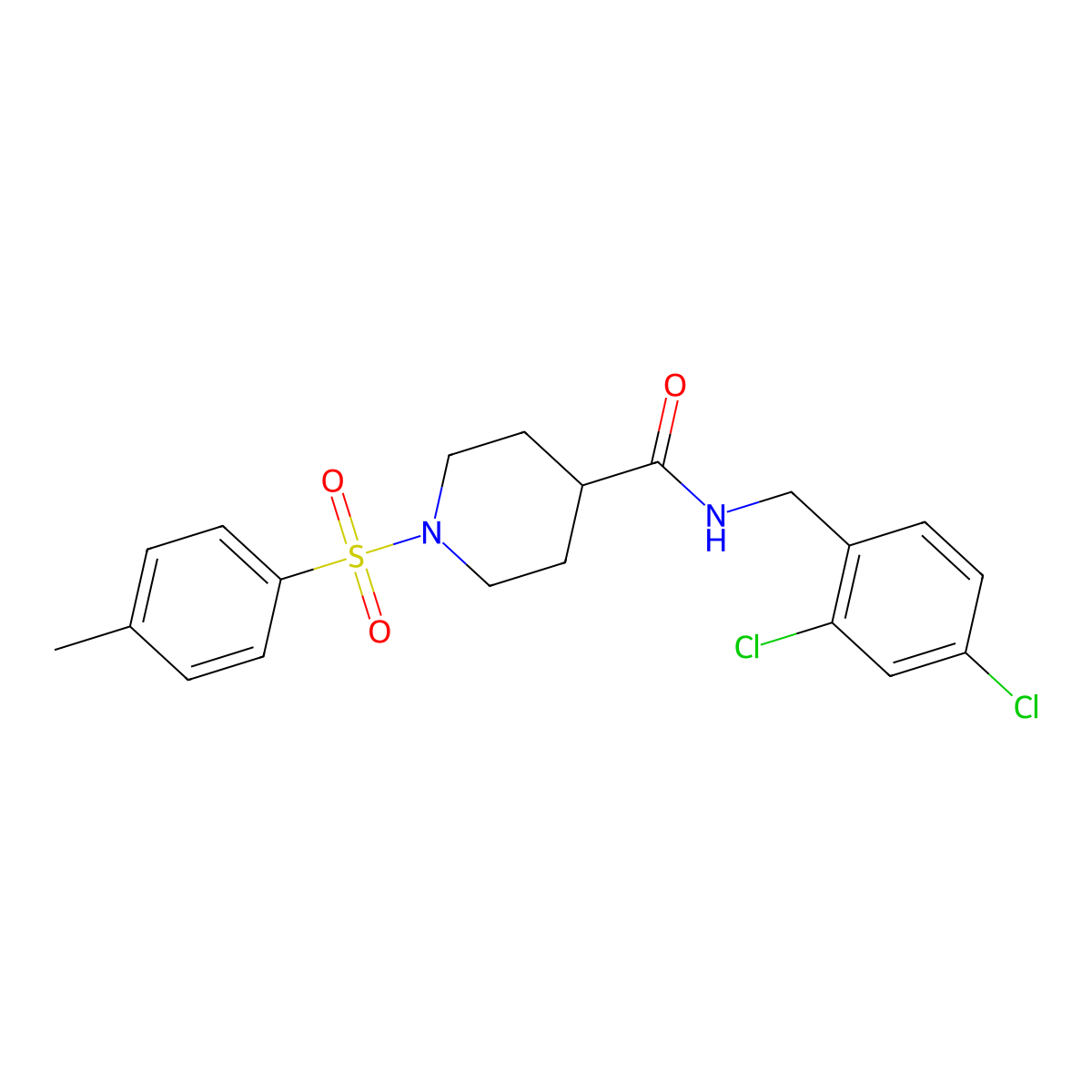 N-(2,4-dichlorobenzyl)-1-[(4-methylphenyl)sulfonyl]piperidine-4-carboxamide molecular structure, CAS 593261-71-3