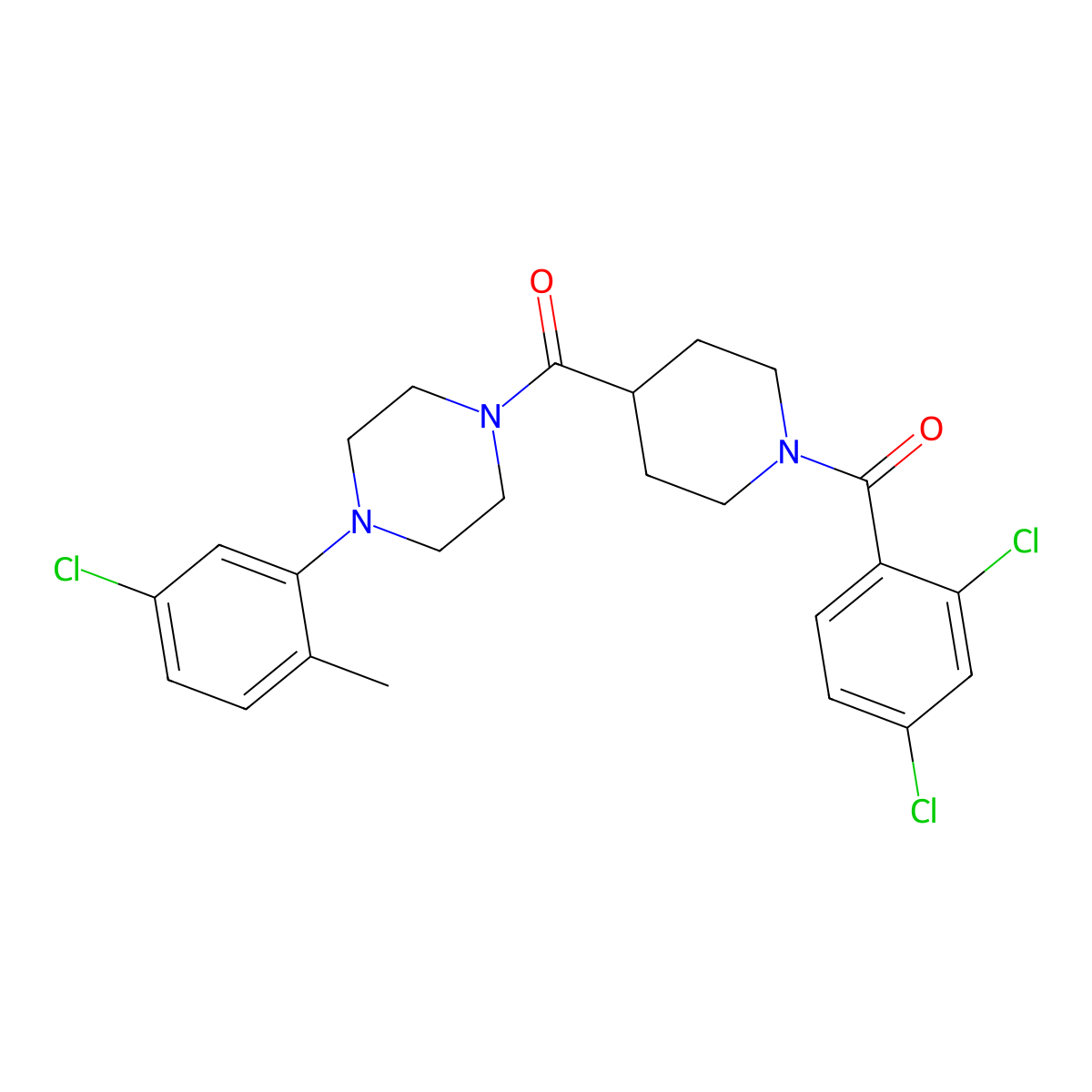 [4-(5-Chloro-2-methylphenyl)piperazin-1-yl]-[1-(2,4-dichlorobenzoyl)piperidin-4-yl]methanone molecular structure, CAS 593261-76-8