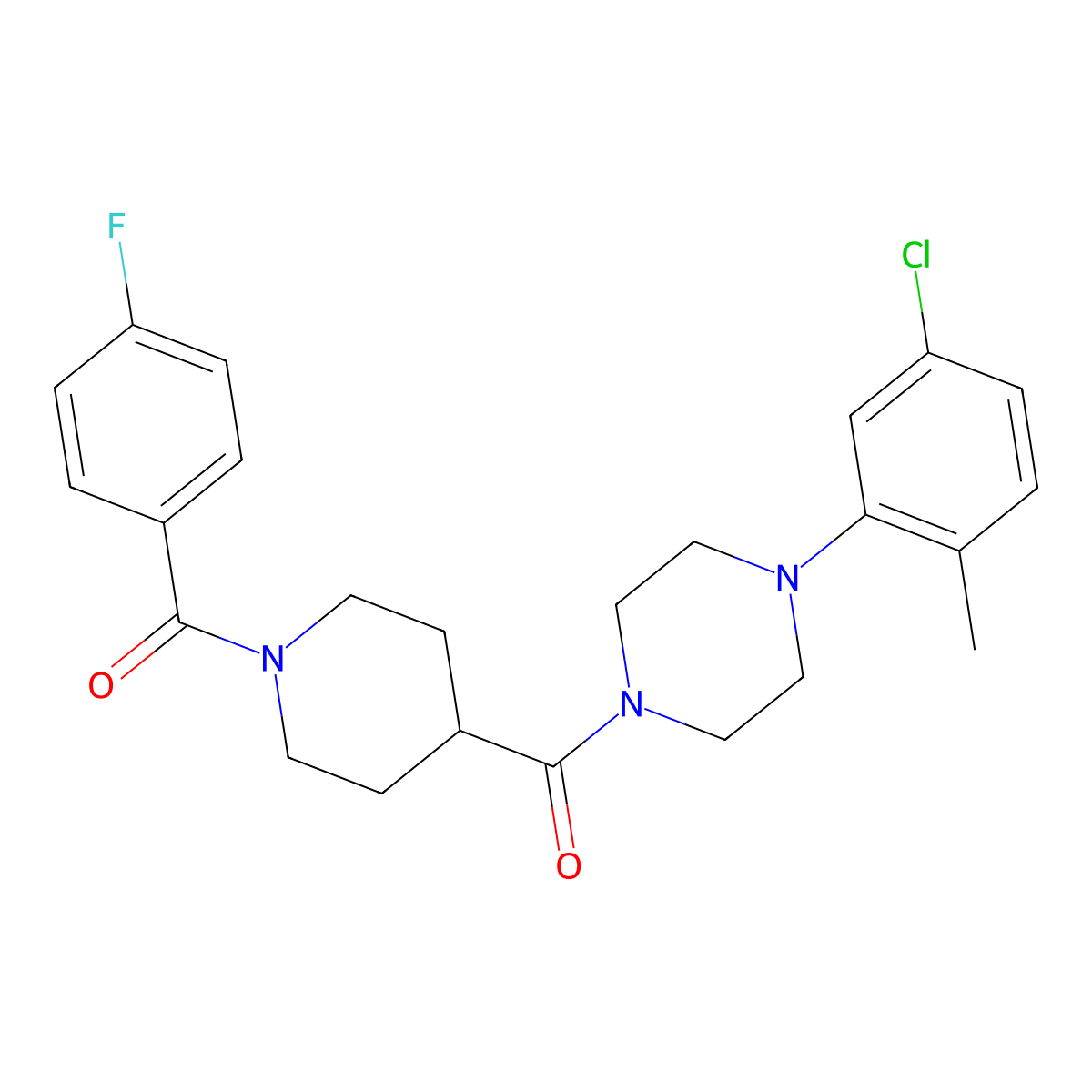 [4-(5-Chloro-2-methylphenyl)piperazin-1-yl]-[1-(4-fluorobenzoyl)piperidin-4-yl]methanone molecular structure, CAS 593261-79-1