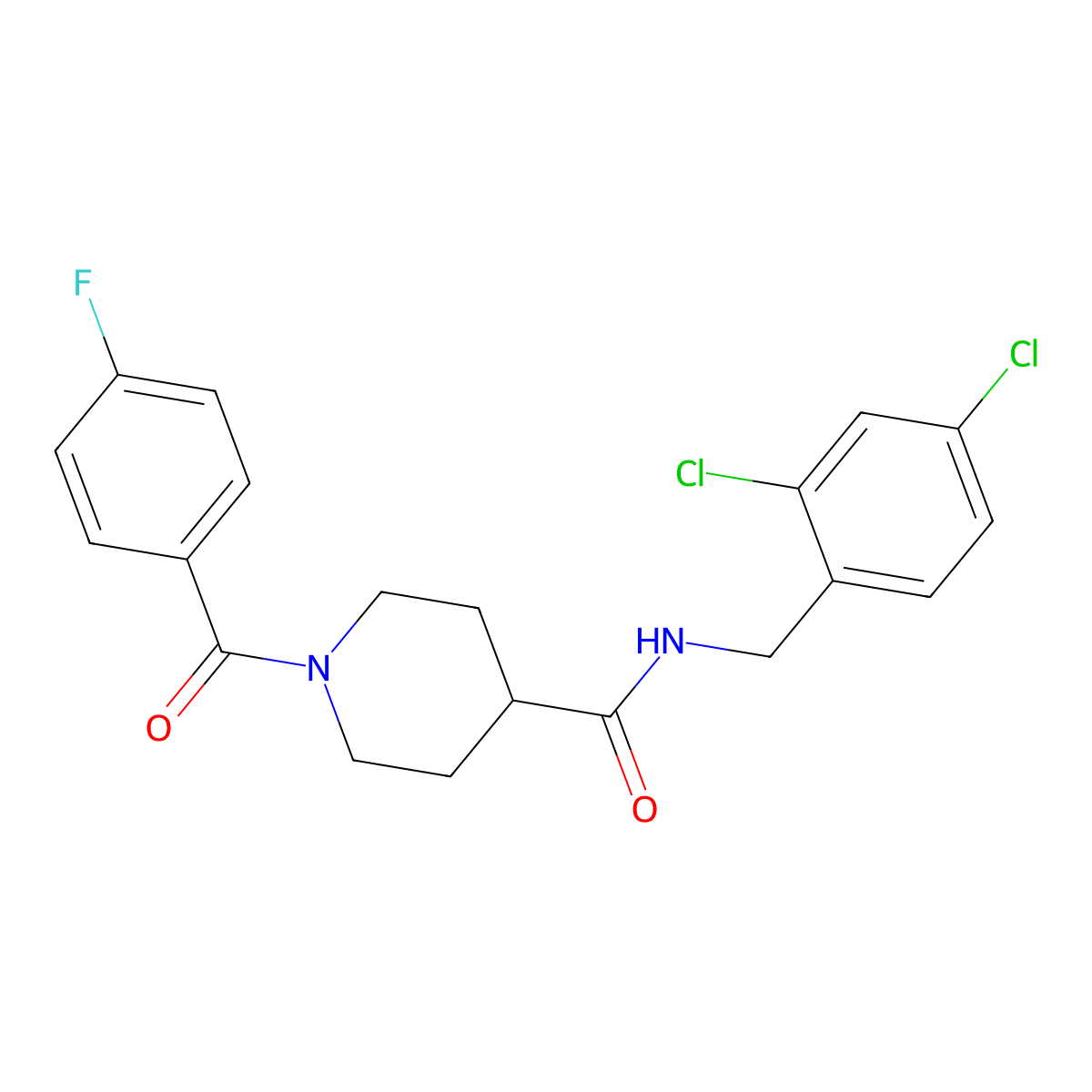 N-(2,4-dichlorobenzyl)-1-[(4-fluorophenyl)carbonyl]piperidine-4-carboxamide molecular structure, CAS 593261-81-5