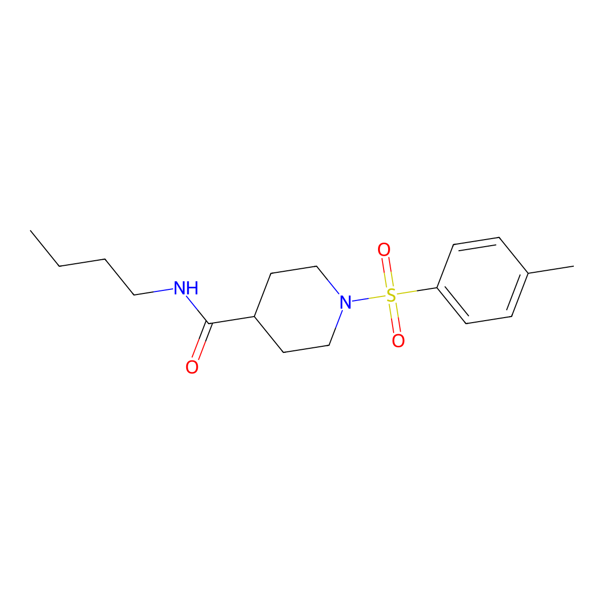 N-butyl-1-(4-methylphenyl)sulfonylpiperidine-4-carboxamide molecular structure, CAS 593261-98-4