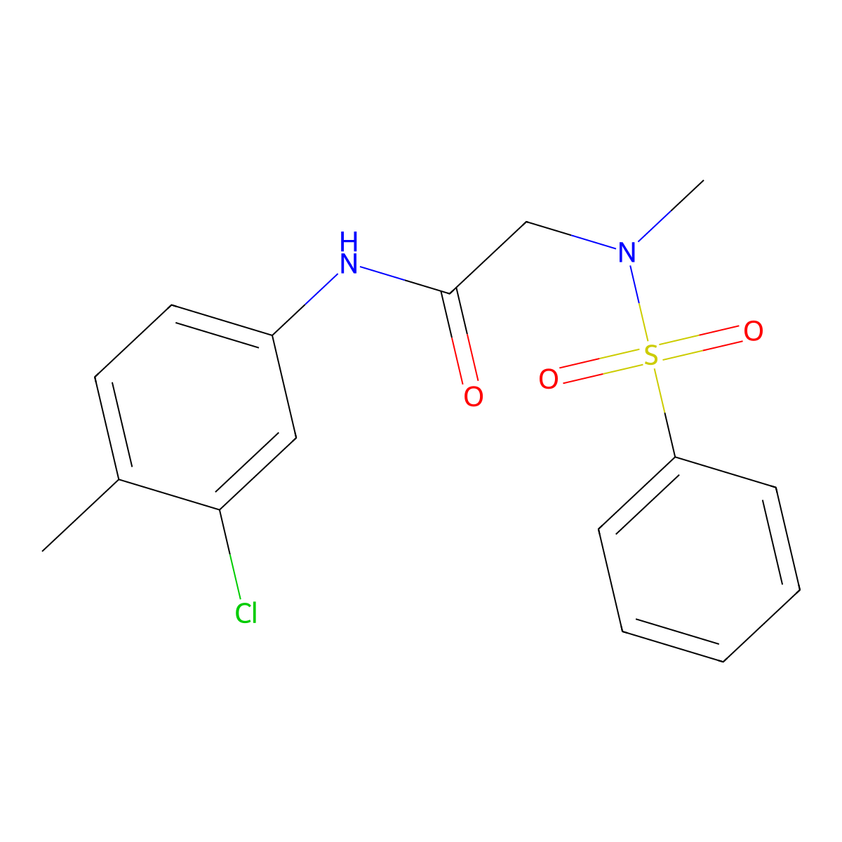 2-[benzenesulfonyl(methyl)amino]-N-(3-chloro-4-methylphenyl)acetamide molecular structure, CAS 593262-32-9