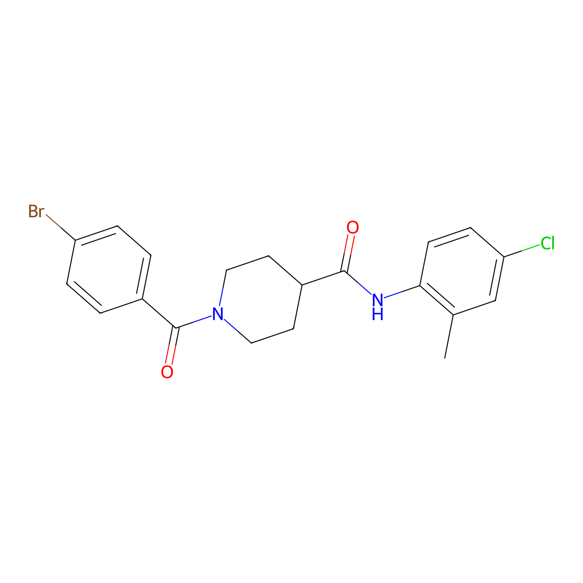 1-(4-bromobenzoyl)-N-(4-chloro-2-methylphenyl)piperidine-4-carboxamide molecular structure, CAS 593263-12-8