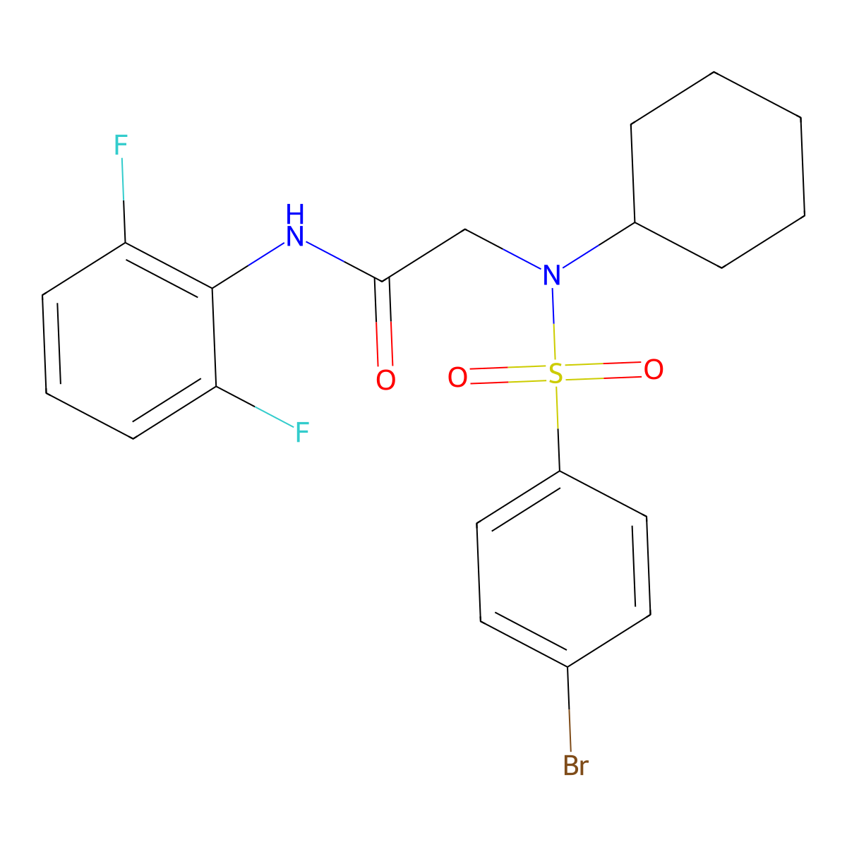 2-[(4-bromophenyl)sulfonyl-cyclohexylamino]-N-(2,6-difluorophenyl)acetamide molecular structure, CAS 593263-30-0