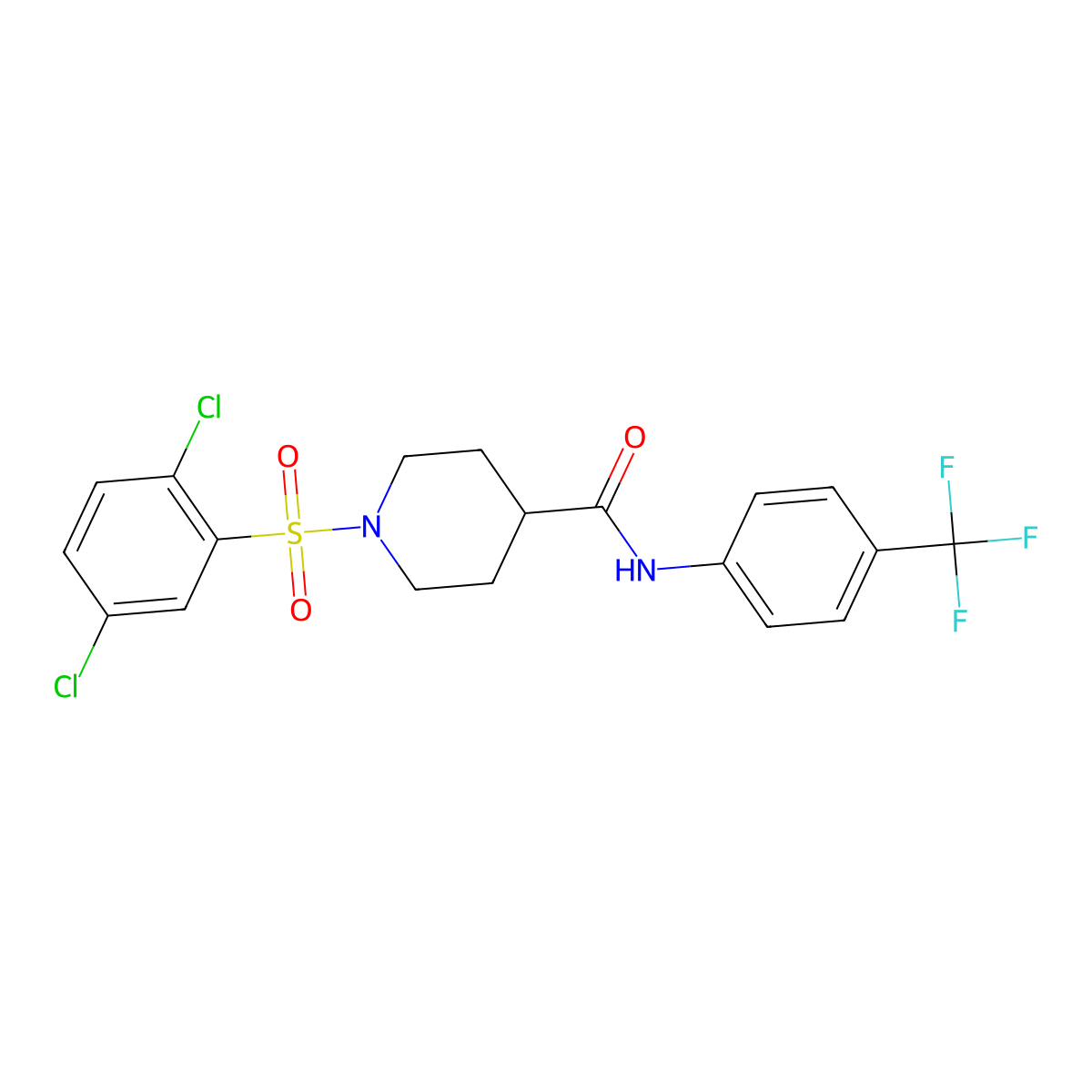 1-(2,5-dichlorophenyl)sulfonyl-N-[4-(trifluoromethyl)phenyl]piperidine-4-carboxamide molecular structure, CAS 593263-40-2