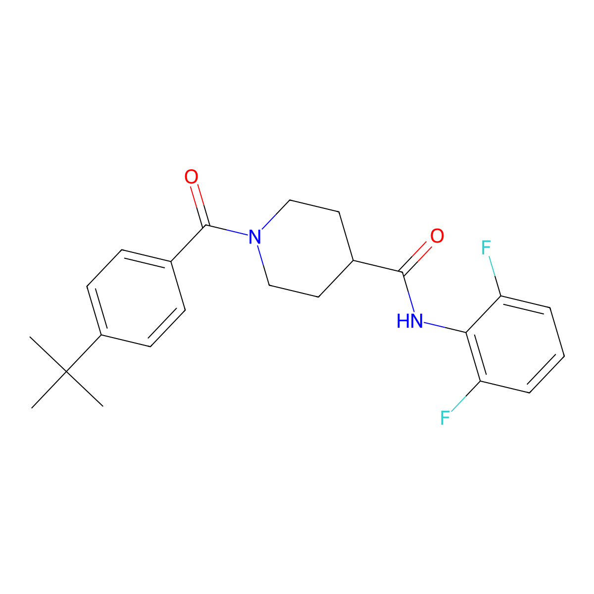 1-(4-tert-butylbenzoyl)-N-(2,6-difluorophenyl)piperidine-4-carboxamide molecular structure, CAS 593263-41-3