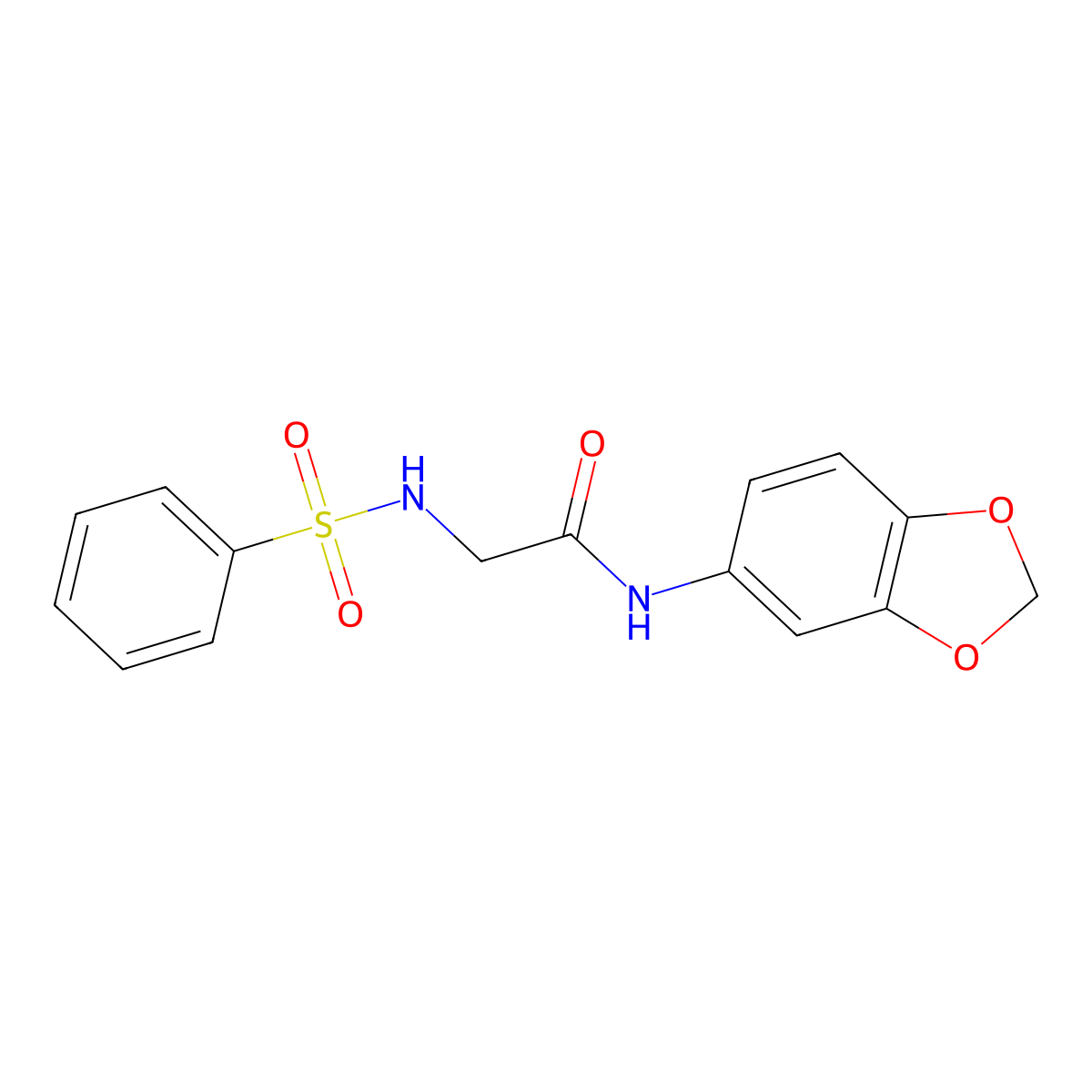 2-(benzenesulfonamido)-N-(1,3-benzodioxol-5-yl)acetamide molecular structure, CAS 593263-50-4