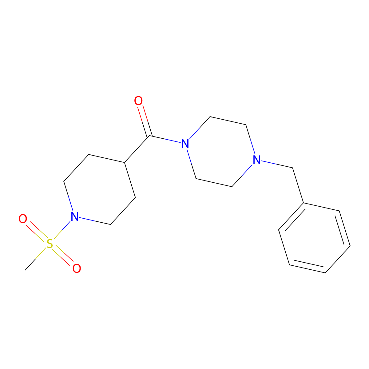 (4-Benzylpiperazin-1-yl)-(1-methylsulfonylpiperidin-4-yl)methanone molecular structure, CAS 593263-75-3