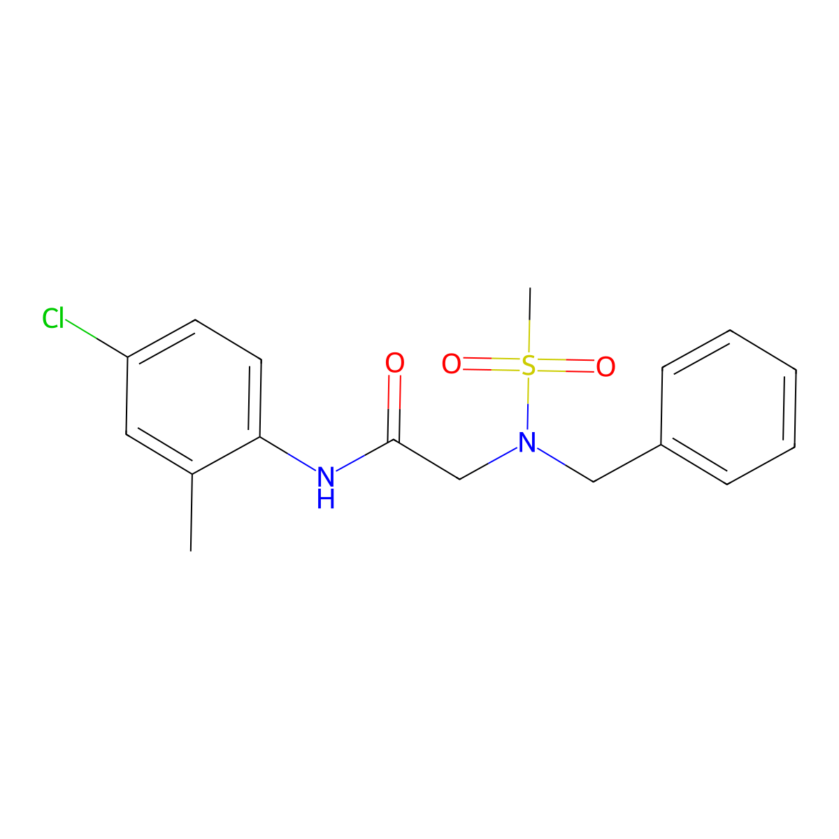 2-[benzyl(methylsulfonyl)amino]-N-(4-chloro-2-methylphenyl)acetamide molecular structure, CAS 593263-85-5