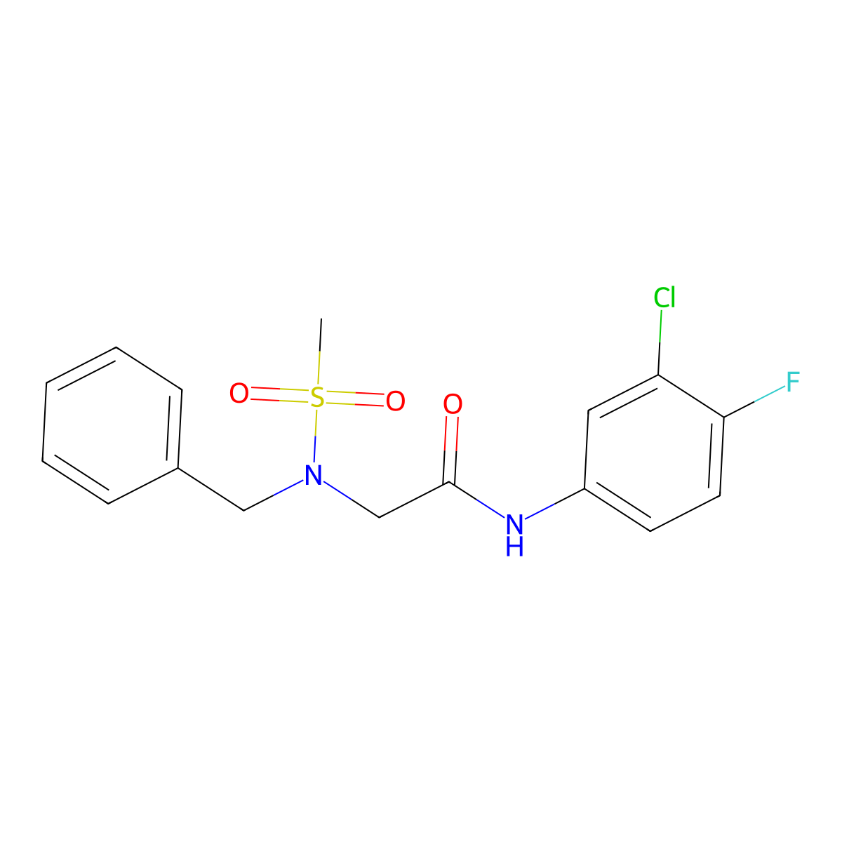 2-[benzyl(methylsulfonyl)amino]-N-(3-chloro-4-fluorophenyl)acetamide molecular structure, CAS 593263-93-5