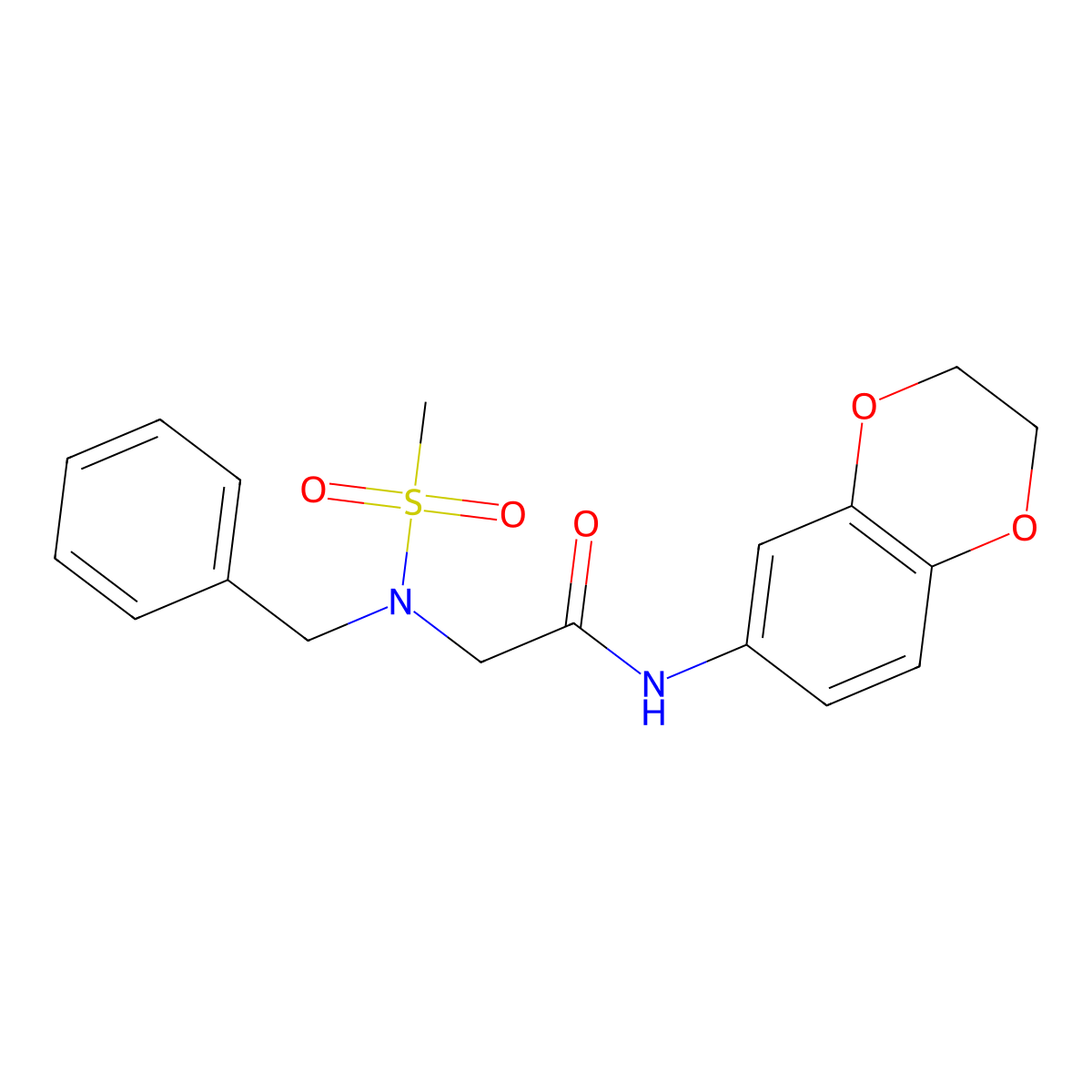 2-[benzyl(methylsulfonyl)amino]-N-(2,3-dihydro-1,4-benzodioxin-6-yl)acetamide molecular structure, CAS 593264-03-0