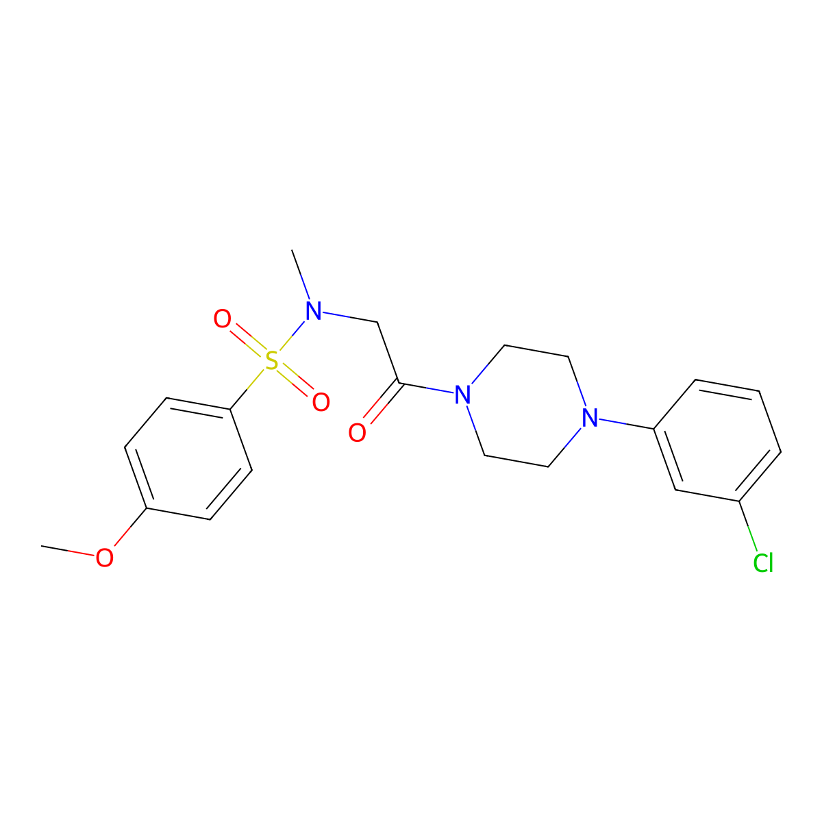 N-[2-[4-(3-chlorophenyl)piperazin-1-yl]-2-oxoethyl]-4-methoxy-N-methylbenzenesulfonamide molecular structure, CAS 593264-49-4
