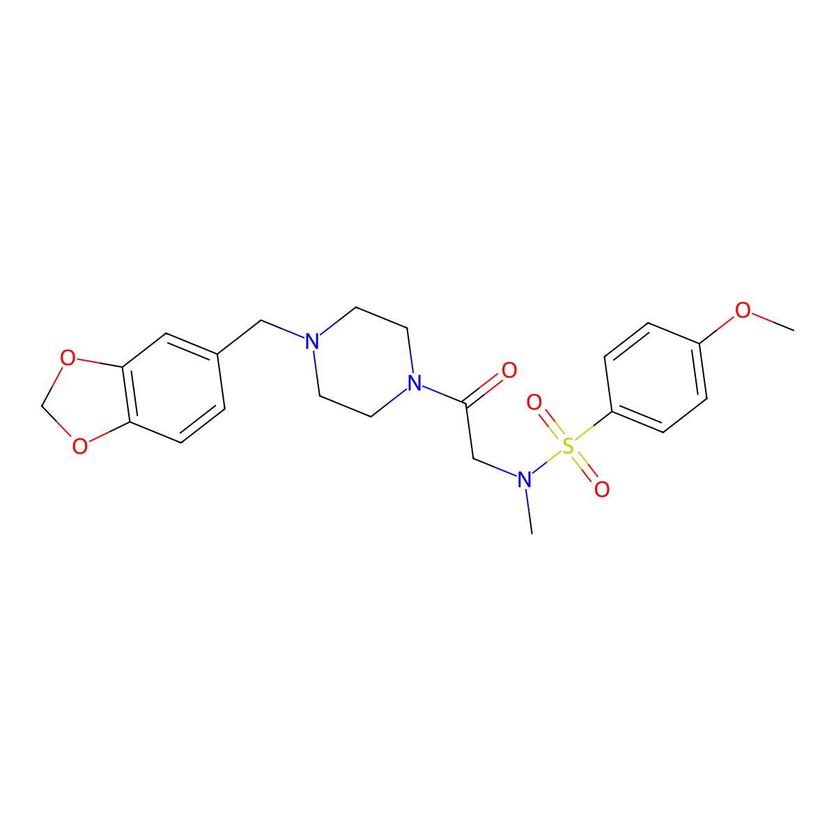 N-[2-[4-(1,3-benzodioxol-5-ylmethyl)piperazin-1-yl]-2-oxoethyl]-4-methoxy-N-methylbenzenesulfonamide molecular structure, CAS 593264-51-8
