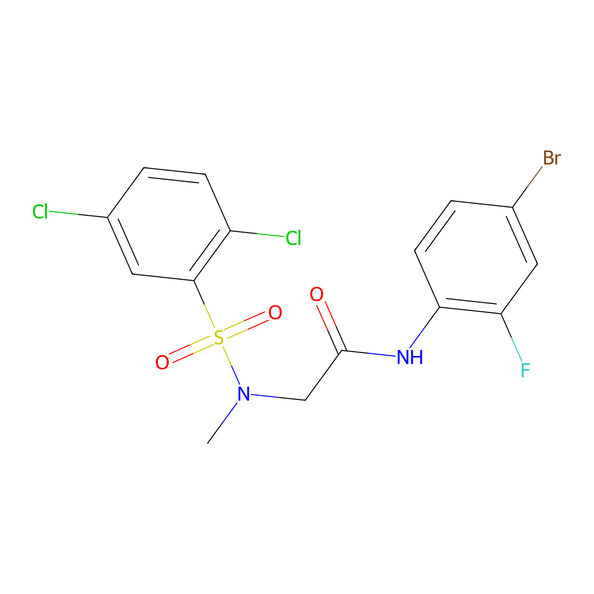 N-(4-bromo-2-fluorophenyl)-2-[(2,5-dichlorophenyl)sulfonyl-methylamino]acetamide molecular structure, CAS 593264-64-3