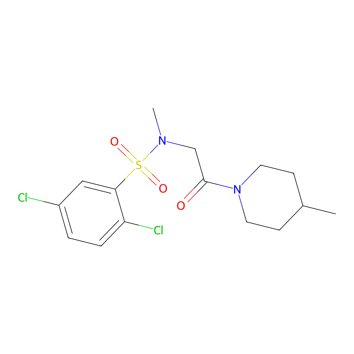 2,5-dichloro-N-methyl-N-[2-(4-methylpiperidin-1-yl)-2-oxoethyl]benzenesulfonamide molecular structure, CAS 593264-71-2